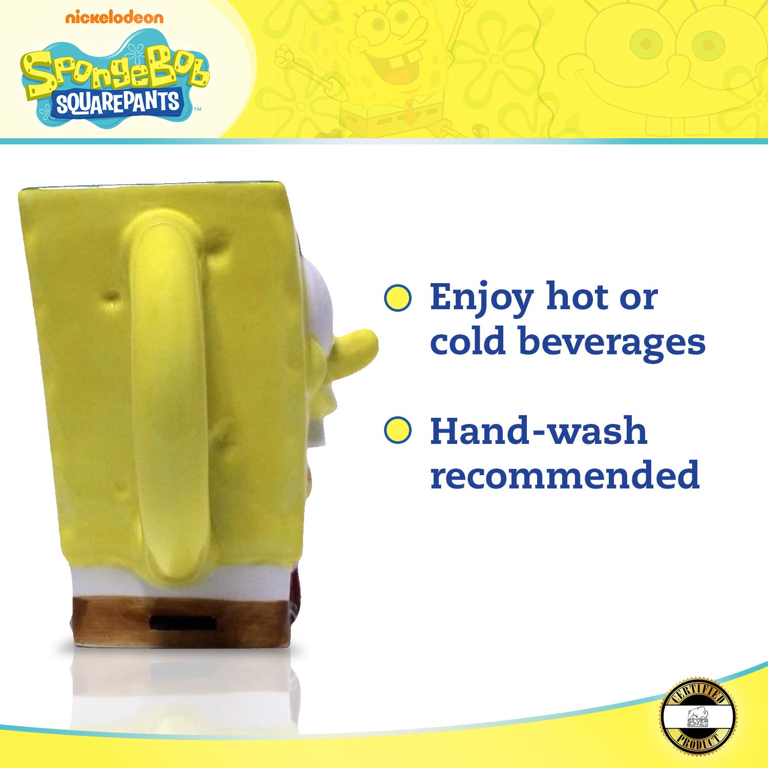 SpongeBob SquarePants 3D Ceramic Coffee Mug - 20oz Funny Cartoon Character Cup for Hot & Cold Drinks - Perfect for Home, Office, Gifts & Collectibles