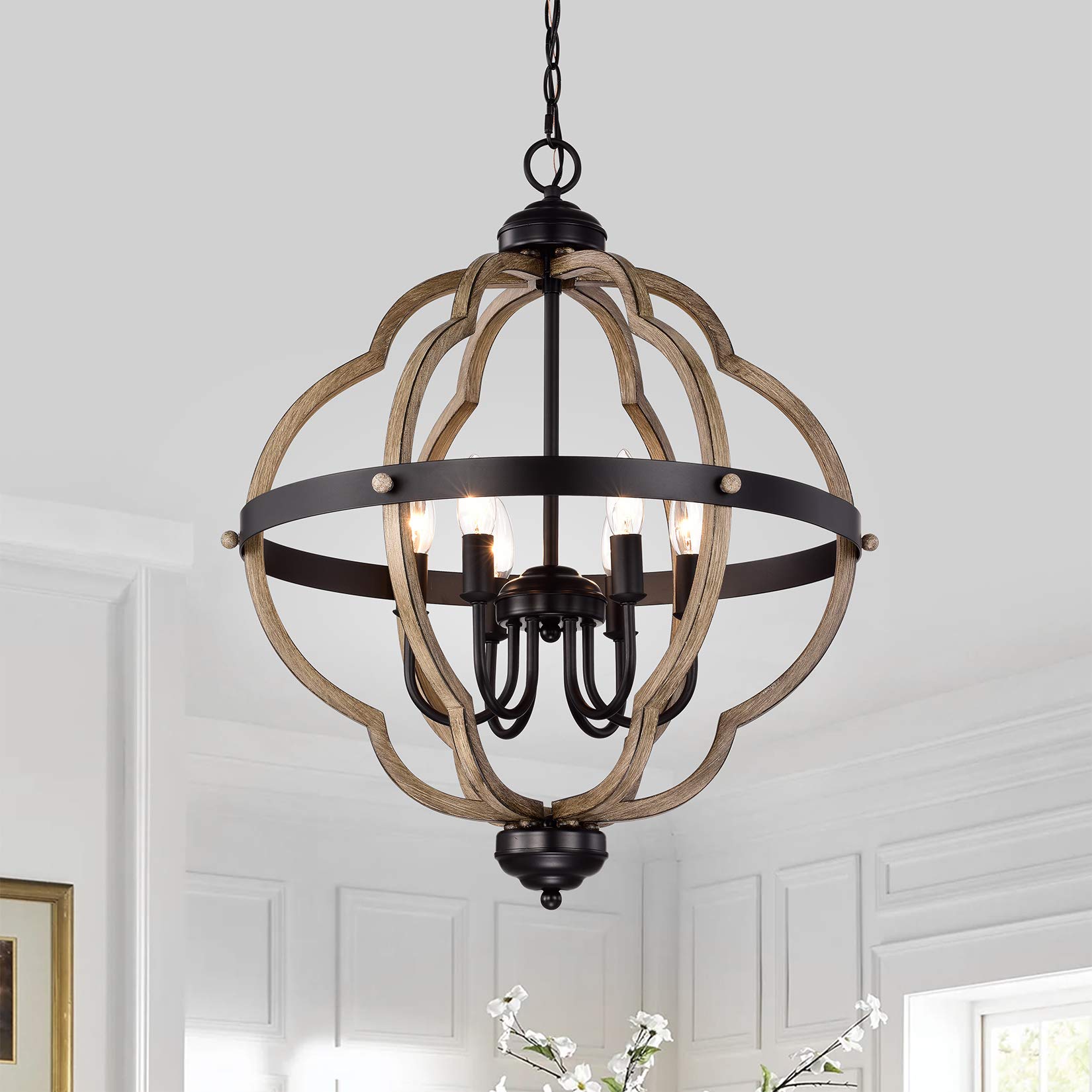 Farmhouse 6-Light Black Globe Chandelier - 21 Inch Kitchen Island Pendant Light for Dining Room, Living Room, Entryway & Foyer - Rustic Ceiling Lighting Fixture for Home Decor & Modern Farmhouse Style