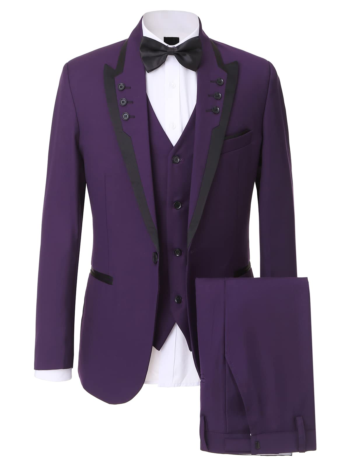 GATMSTZ Men's Slim Fit 3-Piece Business Suit Set - Blue One-Button Blazer with Vest & Pants | Formal Wear for Office, Wedding & Special Occasions