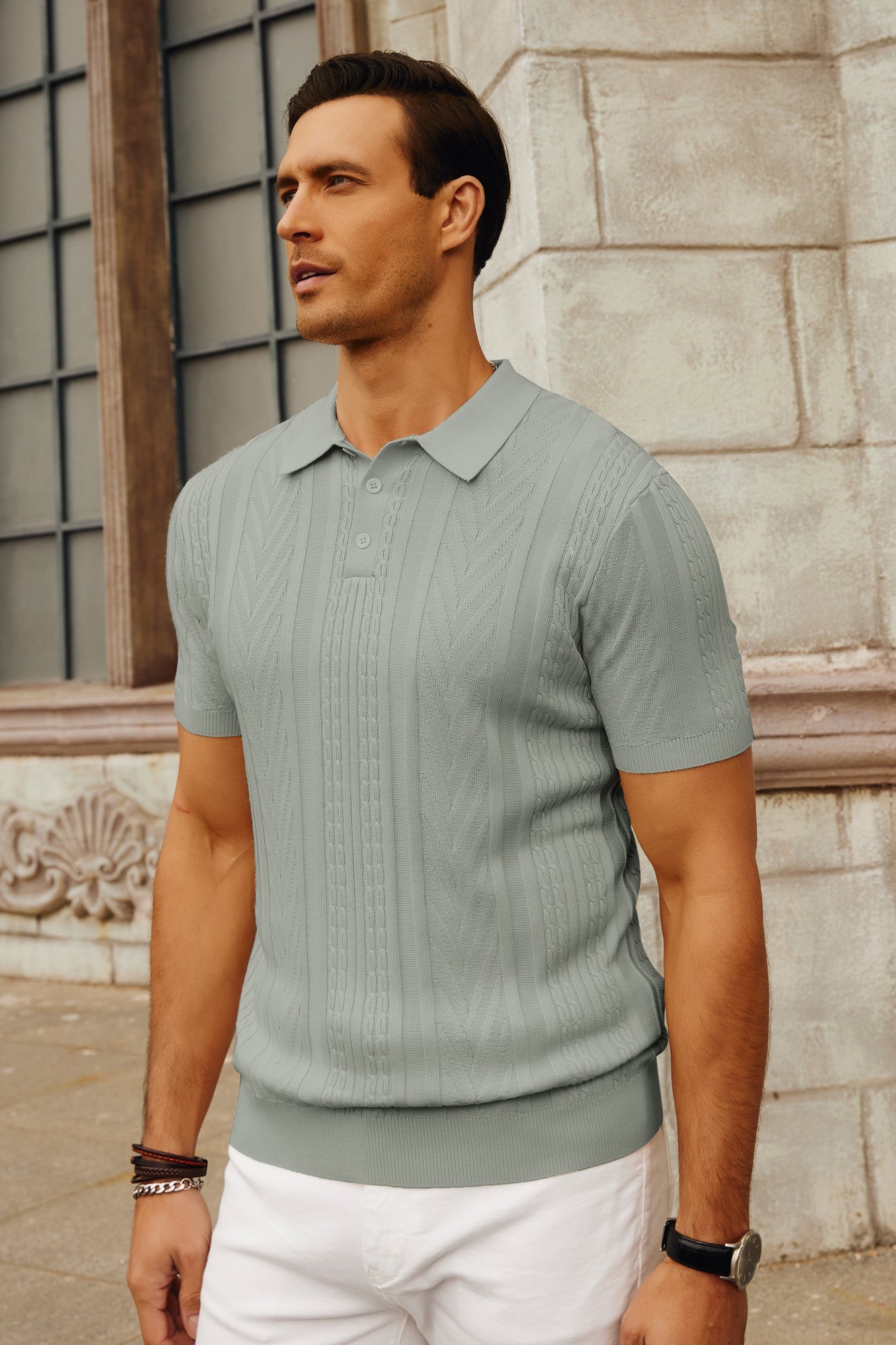 PJ PAUL JONES Men's Short Sleeve Knitted Polo Shirts - Breathable Casual Textured Golf Shirts for Men - Perfect for Golf, Office & Summer Outings