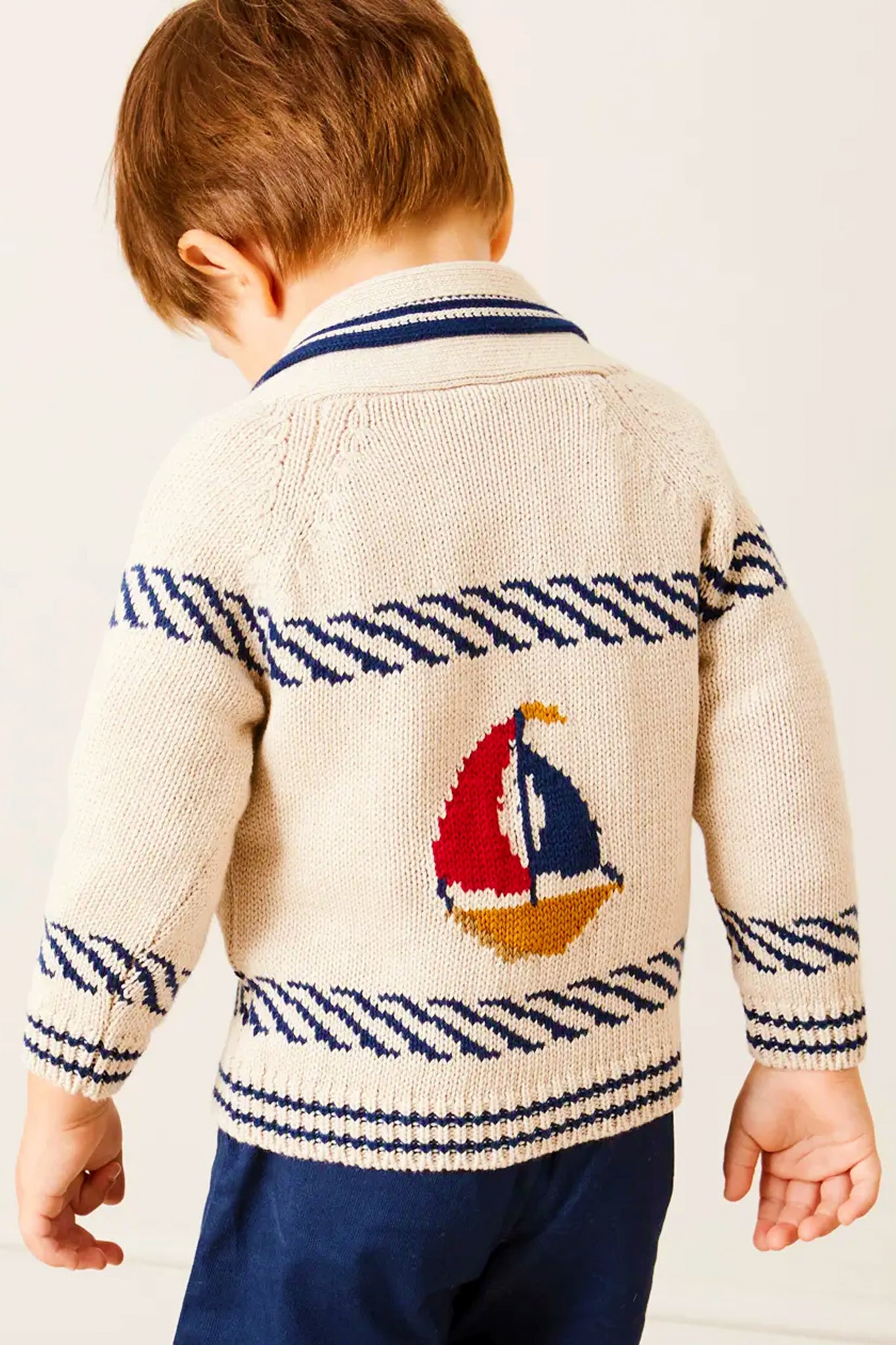 Stylish Beige Nautical Cardigan with Boat Motif Shawl Collar - Perfect for Casual Outings, Beach Trips, and Fall Layering