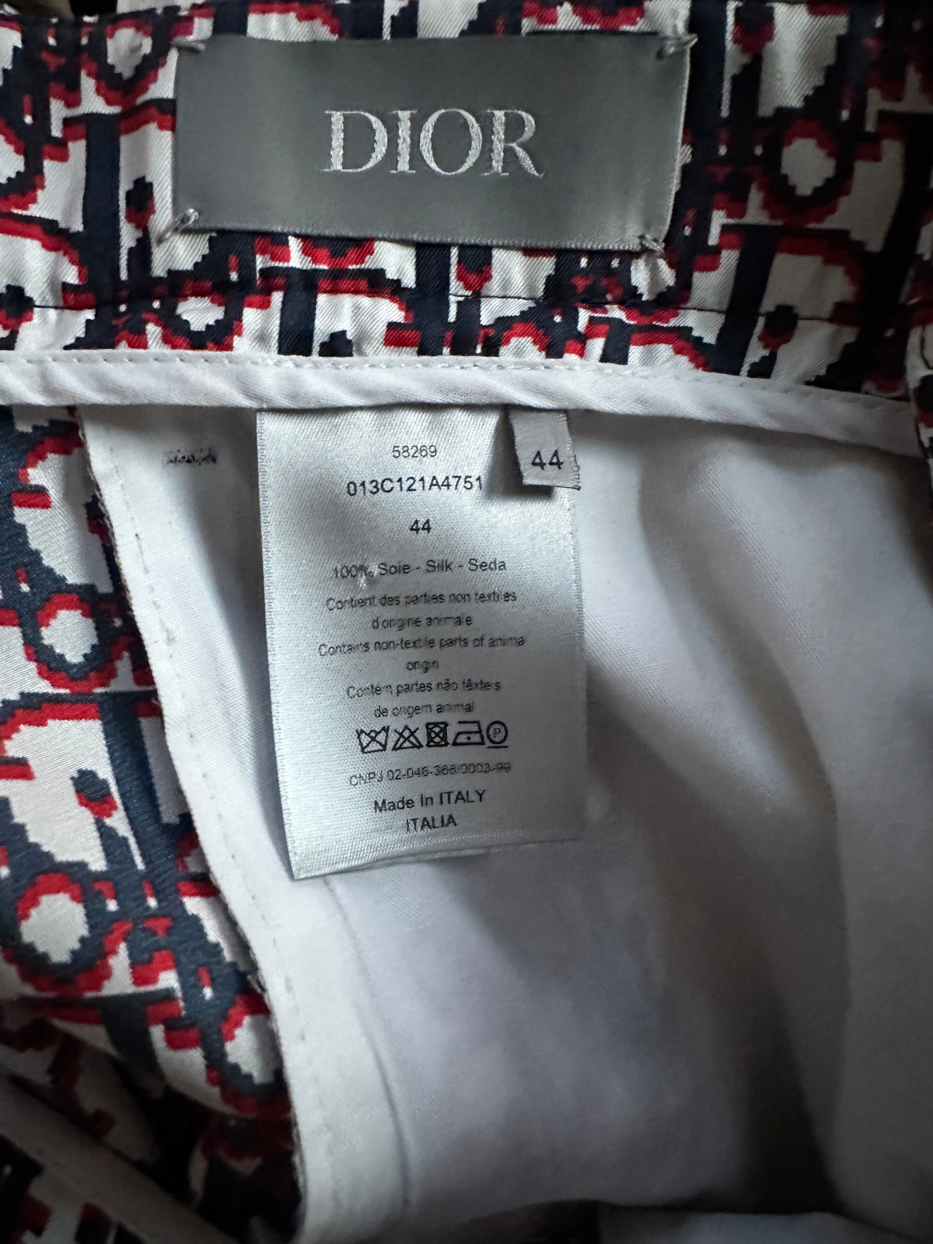 Dior Blue & Red Pixel Oblique Silk Bermuda Shorts for Women - Luxury Fashion Summer Shorts for Beach, Vacation & Casual Wear