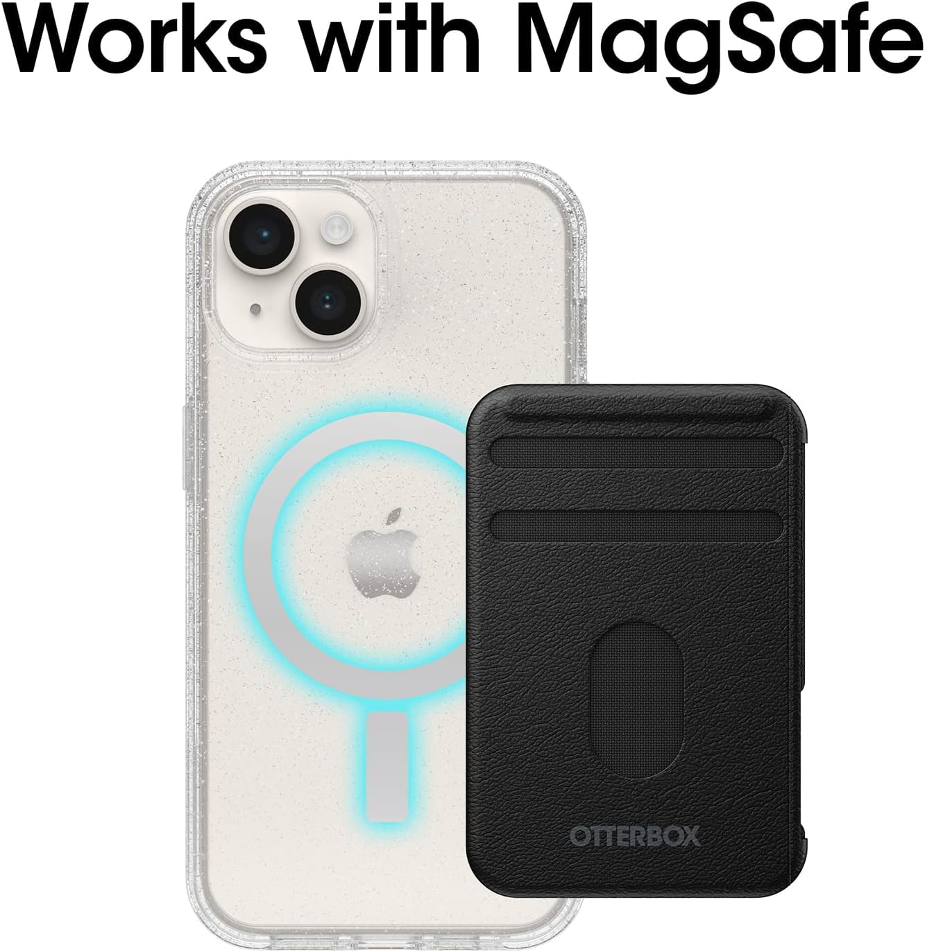 OtterBox Symmetry Series+ Antimicrobial Case with MagSafe for iPhone 14 & iPhone 13 - Clear Glitter Stardust Design | Slim Protective Phone Cover | Perfect for Everyday Use, Travel & Outdoor Activities