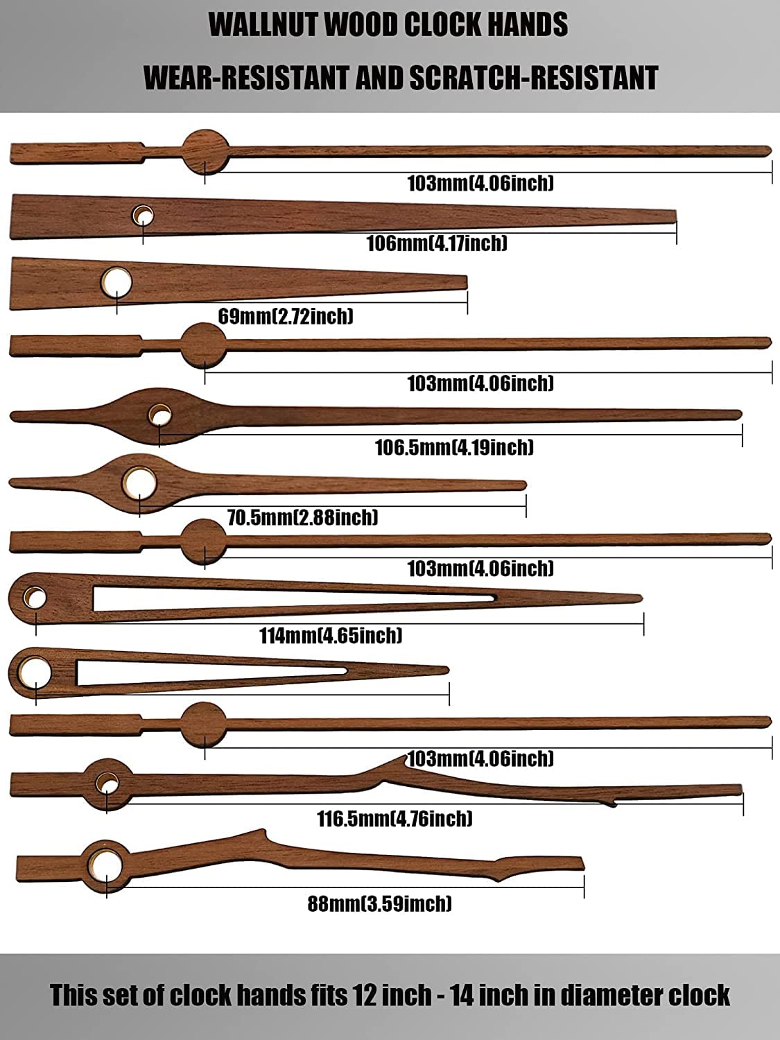 4 Pack Silent Quartz Clock Movement Mechanism with Walnut Wood Hands - Long Shaft DIY Repair Kit for 12-14 Inch Clocks | Perfect for Wall Clocks, Craft Projects & Home Decor Replacement Parts