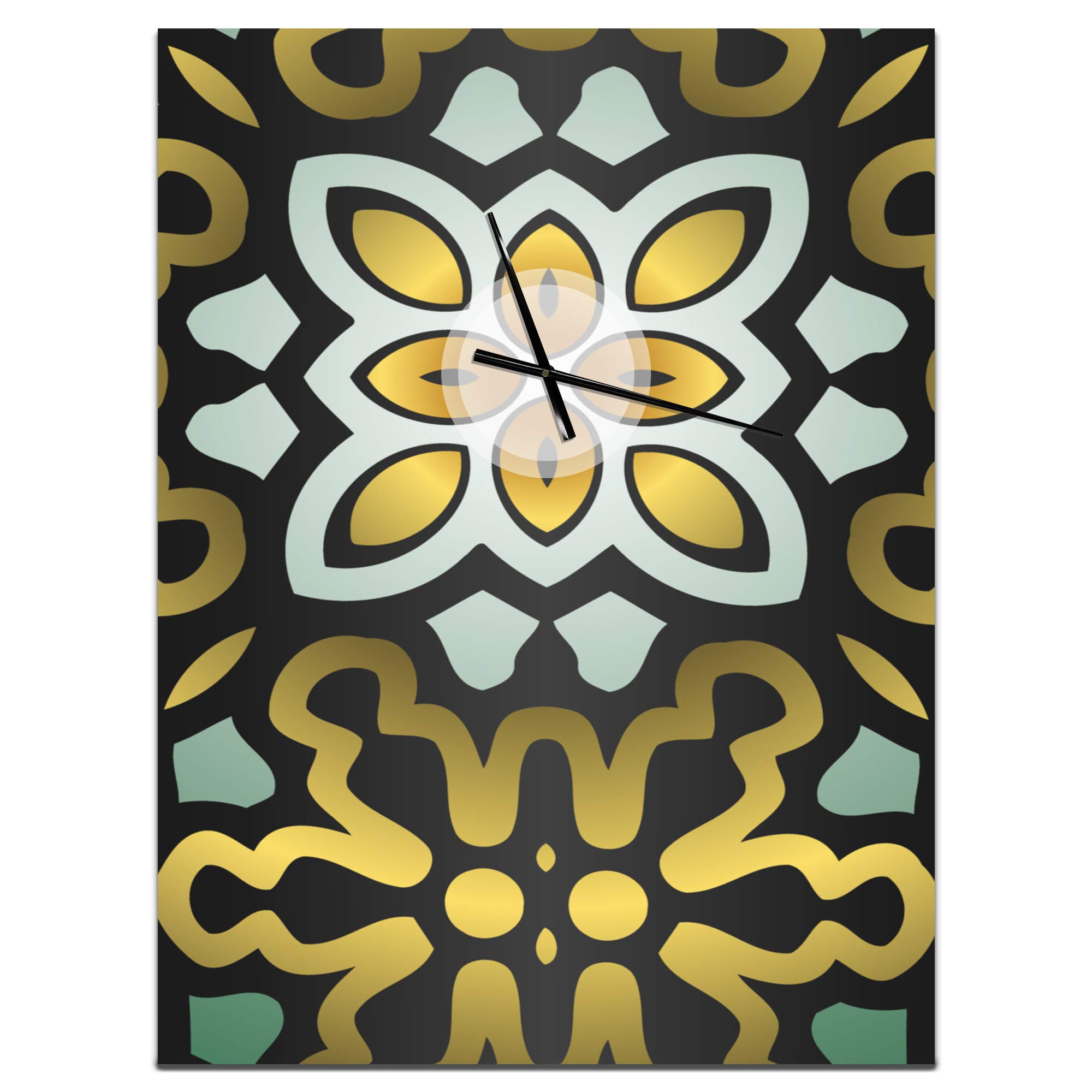 Modern Gold Round Wall Clock with Ethnic Floral Geometric Design - Elegant Home Decor for Living Room, Bedroom & Office | Perfect Gift Idea