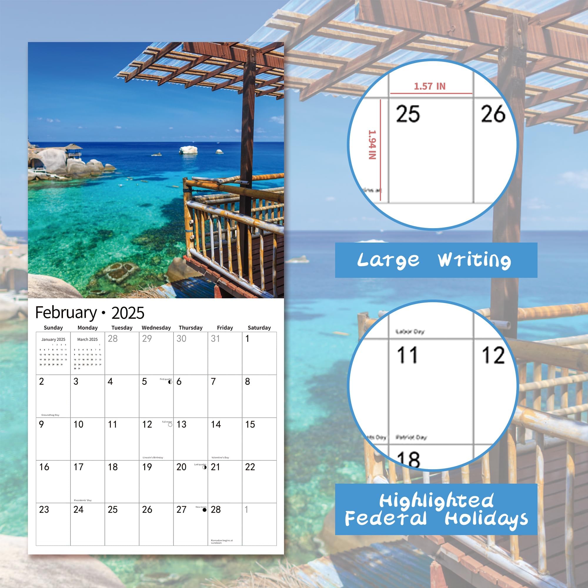 2025 Tropical Beaches Wall Calendar - January to December 2025 | 12x24 Inch Large Format with Thick Sturdy Paper | Perfect for Home, Office & School Planning | Monthly Full-Page Design for Easy Organization
