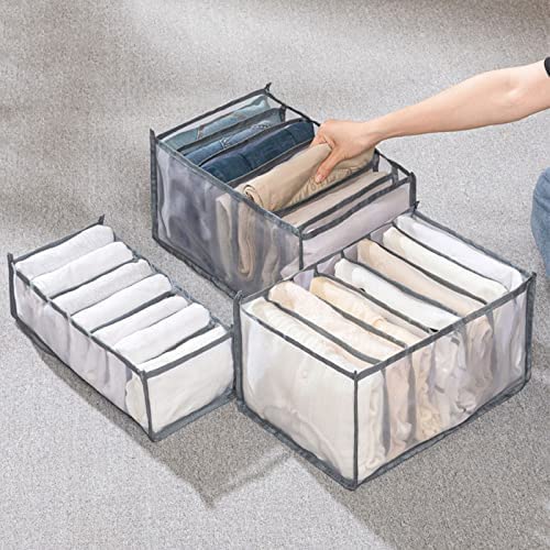 3-Piece Washable Mesh Wardrobe Organizer Set - 7 Grids & 9 Grids Foldable Closet Drawers for Jeans, Shirts, T-Shirts, Leggings | Space-Saving Clothes Storage Solution for Bedroom, Closet & Dorm Organization