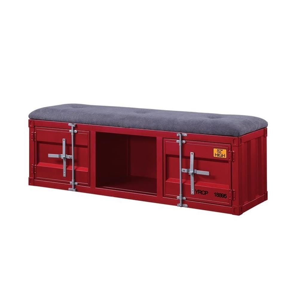 Acme Cargo Storage Bench - Gray Fabric with Red Accent - Multi-Functional Bedroom Seat with Hidden Storage - Perfect for Small Spaces, Entryway & Closet Organization