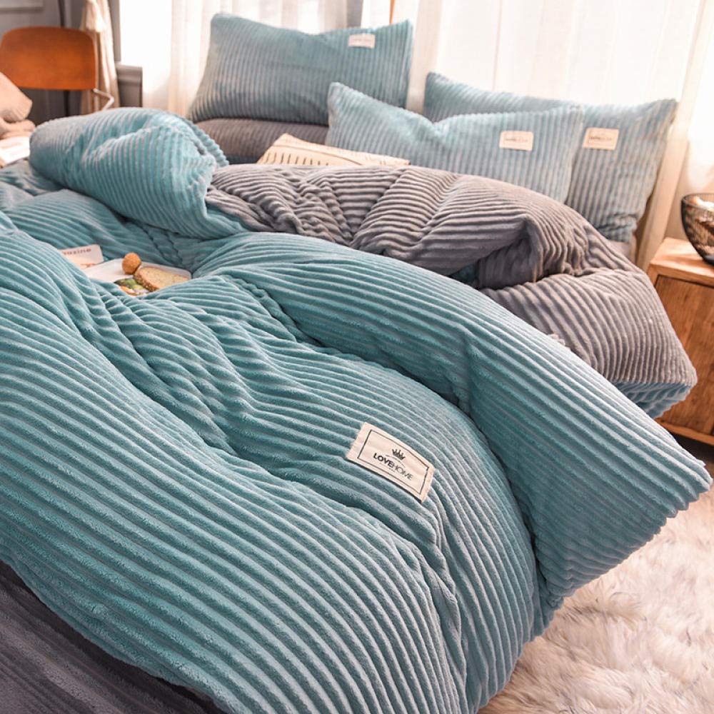 2020 Coral Fleece 4-Piece Winter Warm Flannel Bedding Set - Double-Sided Plush Velvet, Thickened Milk Velvet (Light Green/Silver Gray, 2.0m Bed) - Cozy Home & Guest Room Decor
