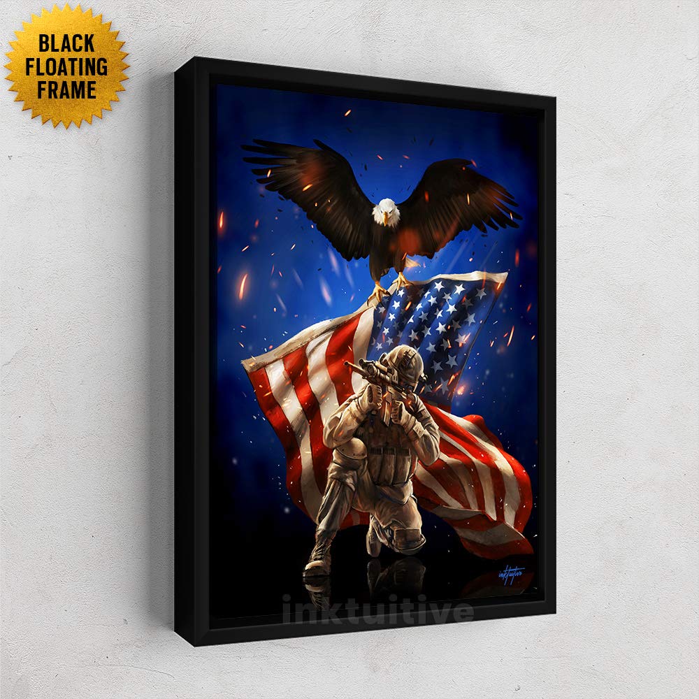 Inktuitive 'American Patriot' Inspirational Wall Art with Black Frame | American Eagle Canvas Print for Man Cave | Modern Décor for Bedroom, Living Room & Office | 24 x 18 Inches | Perfect for Patriotic Home Decor & Gifts