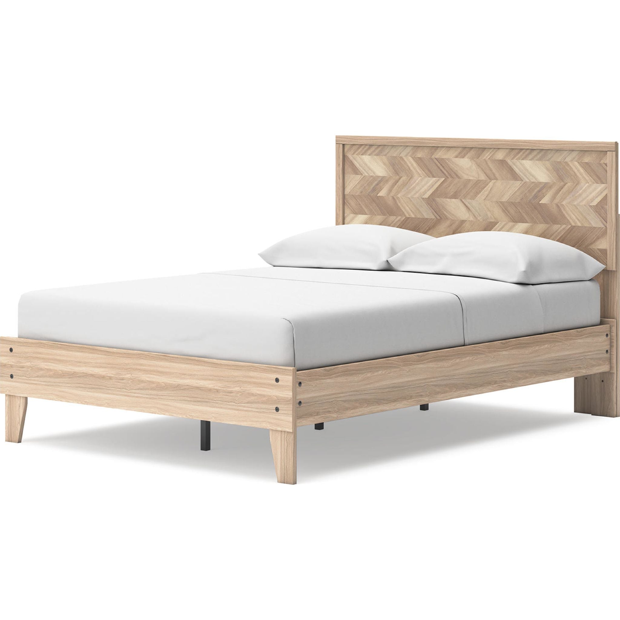 Battelle Full Platform Bed Frame in Tan - Modern Minimalist Wooden Bed with Sturdy Support for Bedroom, Guest Room, or Dorm
