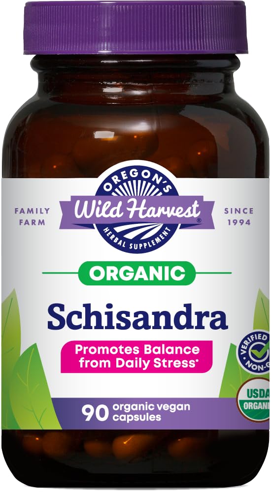 Oregon's Wild Harvest Organic Schisandra Berry Supplement - 90 Capsules for Energy, Stress Relief & Liver Support - Perfect for Daily Wellness & Detox