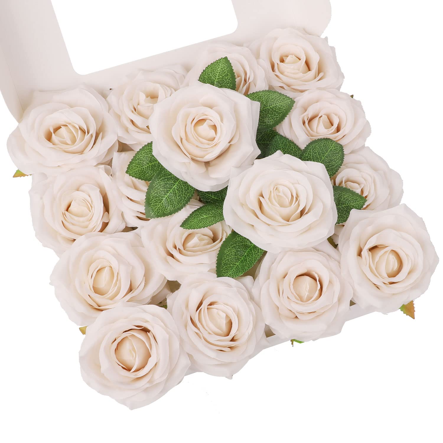 16Pcs Realistic Artificial Silk Roses with Stems - Fake Flowers for DIY Wedding Bouquets, Table Centerpieces, Floral Arrangements, Home & Office Decor (Nude) | Perfect for Weddings, Parties, and Seasonal Decorations