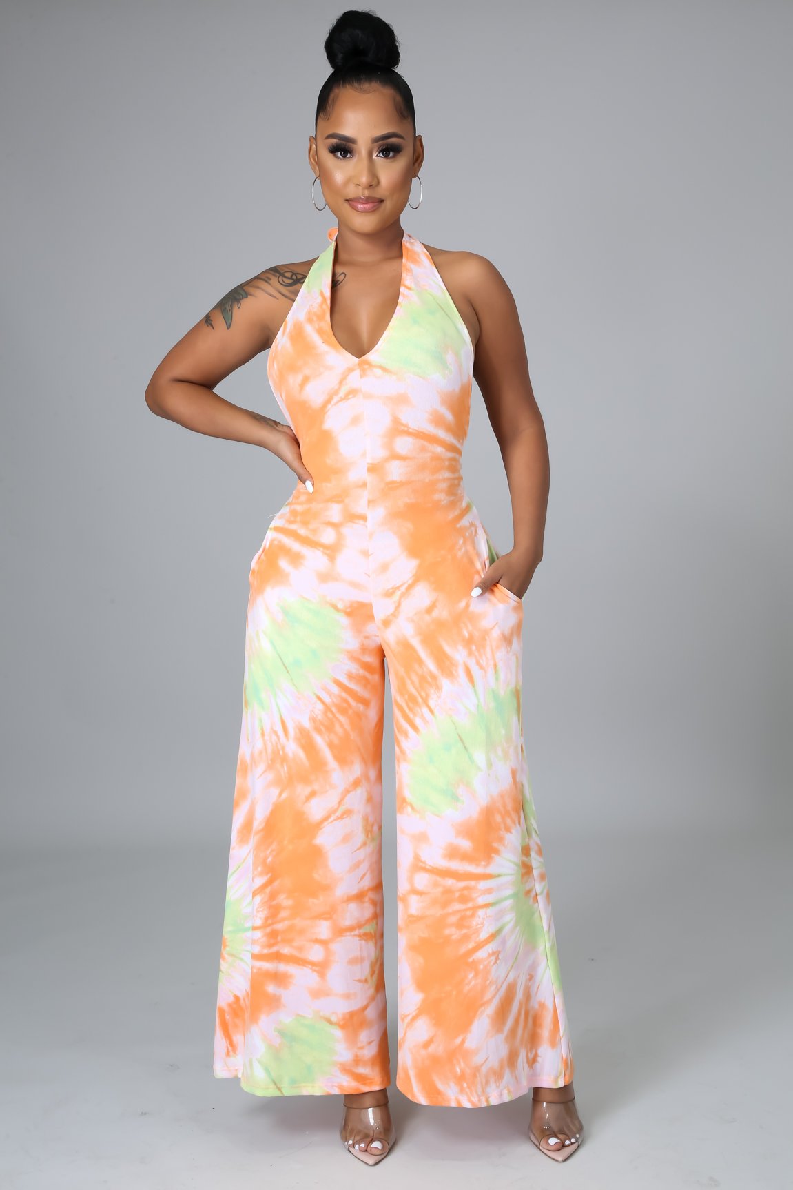 Summer Breeze Jumpsuit for Women - Orange Romper with Pockets | Casual Outfit for Beach, Vacation & Summer Outings