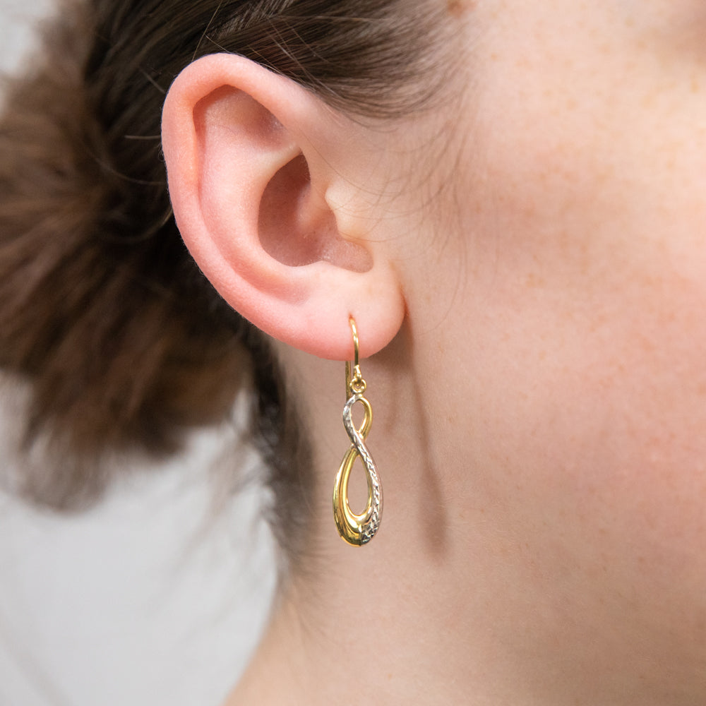 9ct Yellow and White Gold Silver-Filled Infinity Drop Earrings for Women – Elegant Dangle Hoop Earrings for Parties, Weddings, and Everyday Wear