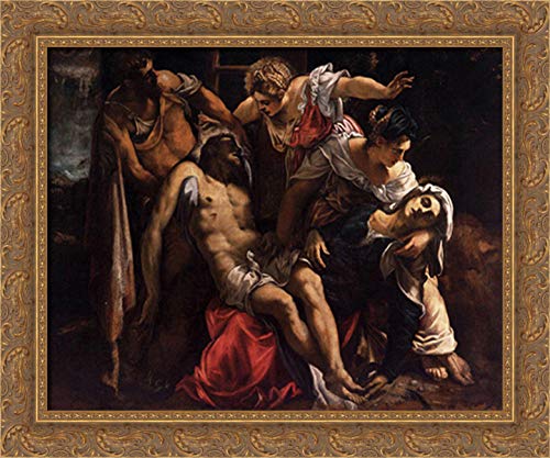 Tintoretto Lamentation Over The Dead Christ 24x20 Inch Gold Ornate Wood Framed Canvas Art - Perfect for Living Room, Bedroom, and Office Wall Decor