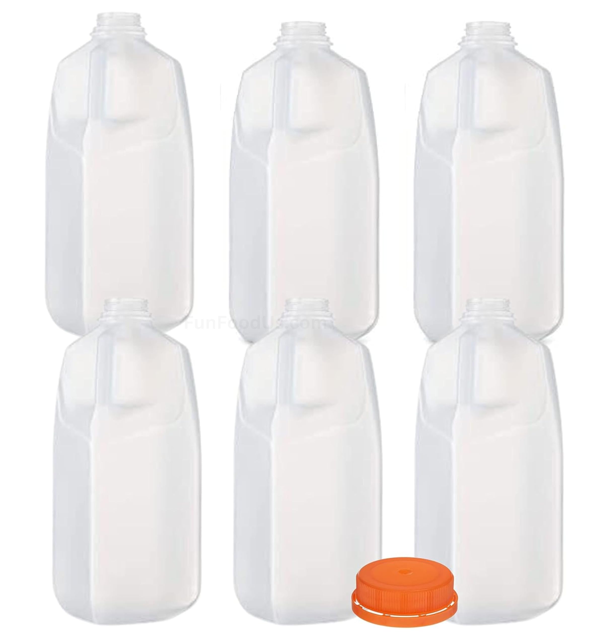 64 Oz. Empty HDPE Plastic Juice & Milk Bottles (6-Pack) with Orange Tamper-Evident Caps - BPA-Free Food Grade Containers for Homemade Juices, Smoothies, Tea, Milk Storage & Meal Prep - Ideal for Home Brewing, Commercial Use & Bulk Beverage Packaging