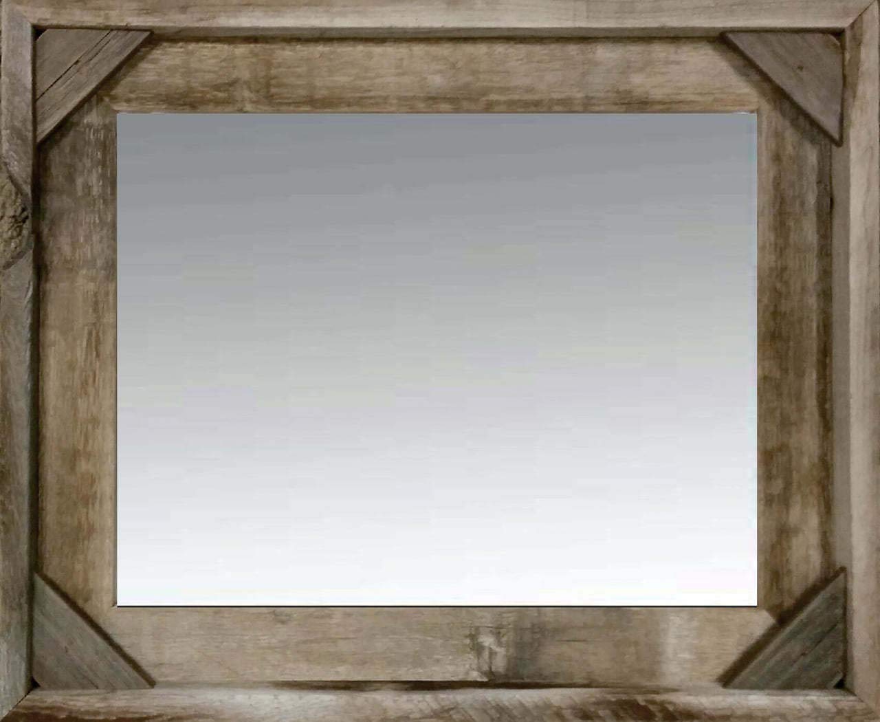 Reclaimed Barn Wood Mirror with Barbed Wire - 24x30 Inches Rustic Cornerblock Frame - Perfect for Farmhouse, Industrial & Vintage Home Decor