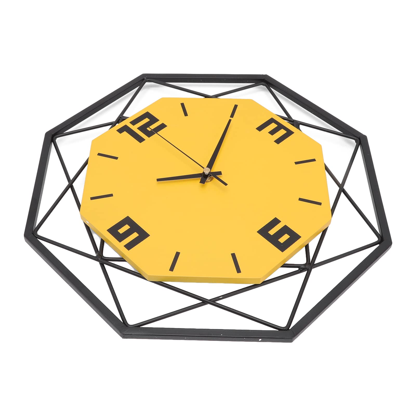 Modern Small Wall Clock - Silent Non-Ticking Polygon Design for Home, Office, Bedroom & Living Room - Stylish Yellow Decor