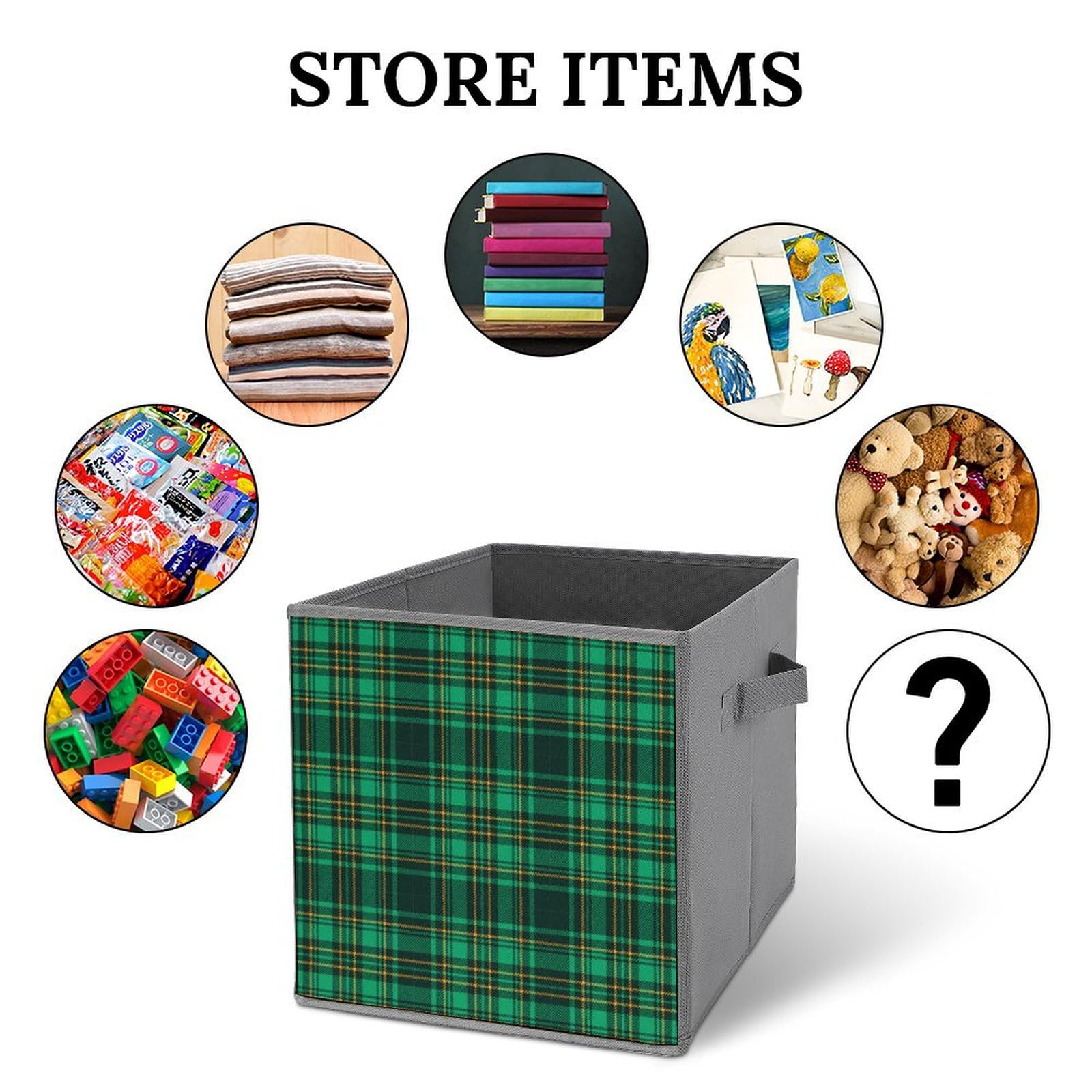 Green Scottish Tartan Plaid Fabric Storage Cubes - Pack of 2 Foldable Organizing Bins with Handles for Closet, Pantry, Shelf, Toy Storage & Home Organization | Perfect for Kids' Rooms, Dorm Rooms & Nursery Organization