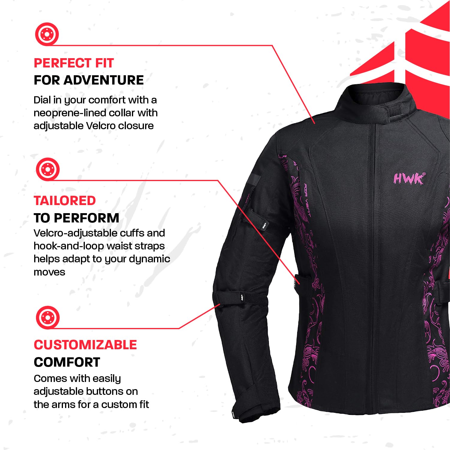 HWK Women's Motorcycle Jacket with CE Armor - Adventure & Touring Riding Gear for Enduro Motorbike
