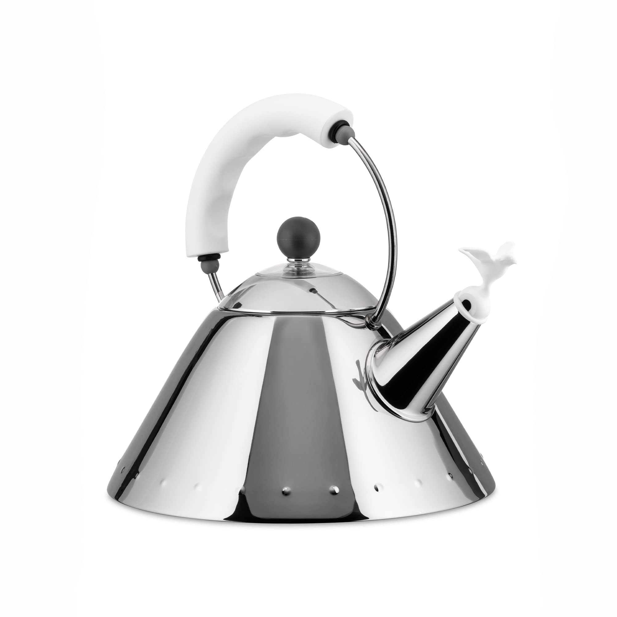 Alessi Michael Graves 9093 2-Quart Stainless Steel Whistling Tea Kettle - Classic White - Perfect for Stovetop Tea Brewing & Kitchen Decor