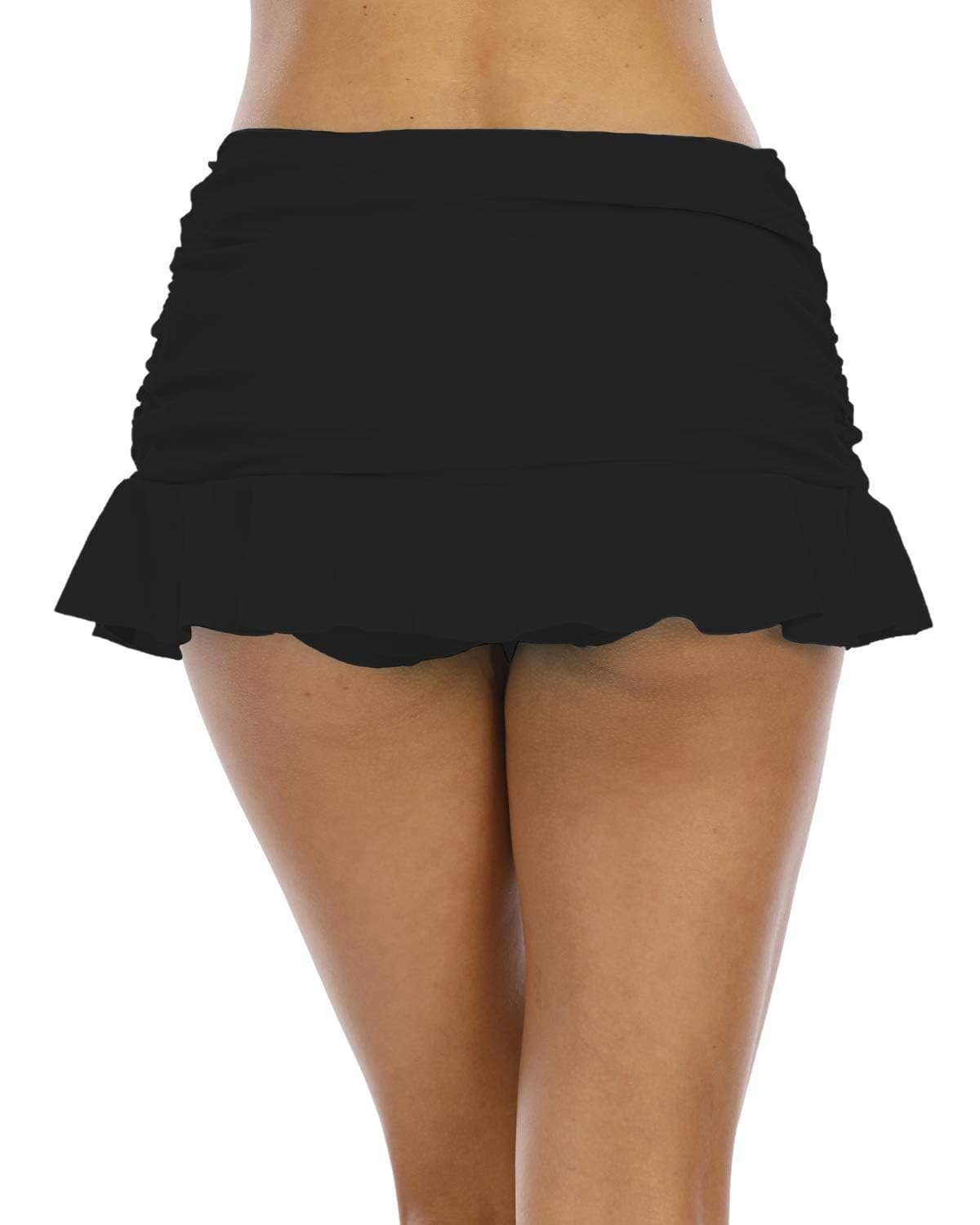 Halcurt Women's Low Waist Ruched Ruffle Bikini Swim Skirt with Tummy Control - Sexy High Cut Hipster Bottoms for Beach, Pool & Vacation