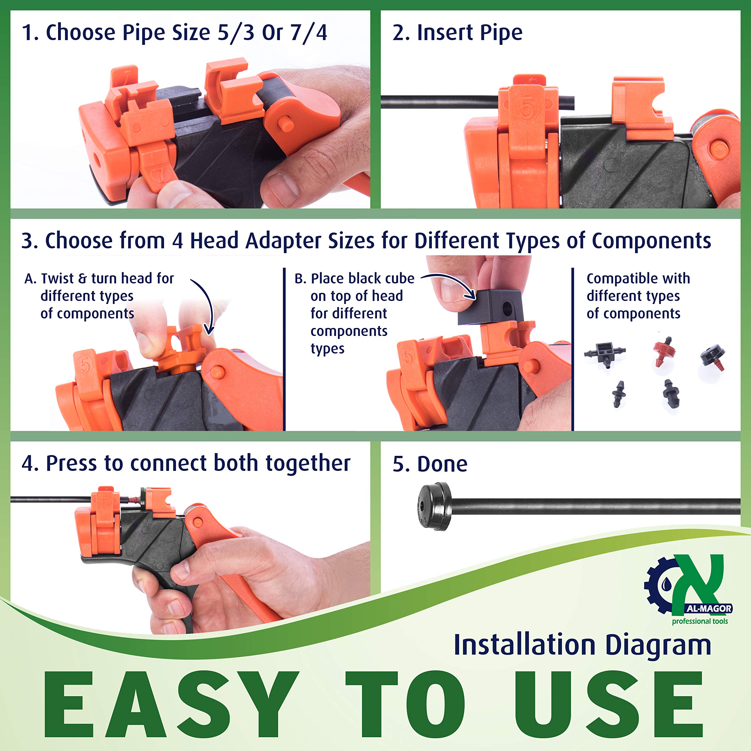 Talli Grip TG Garden Drip Irrigation Tool Kit - Patented Insertion Punch Tool for Dripper Connector & Dripper Gun - Perfect for Home Garden, Greenhouse, and Farm Irrigation Systems (Model 700011)