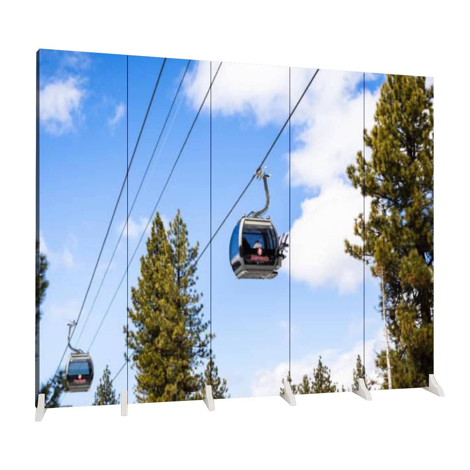 5-Panel Folding Room Divider - Freestanding Privacy Screen for Indoor Spaces | Canvas Partition for Home, Office & Ski Resort Cabins | Heavenly Gondola & South Lake Tahoe Inspired Design