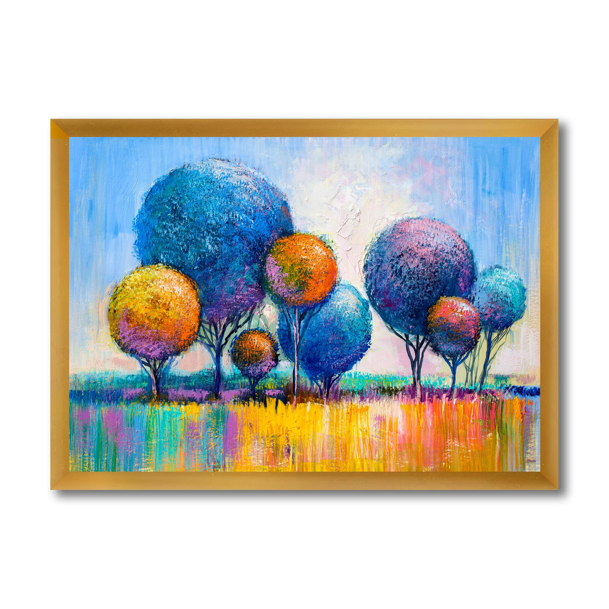 DesignQ Autumn Fantasy Trees IV Modern Framed Wall Art - Nature Inspired Home Decor for Living Room, Bedroom & Office