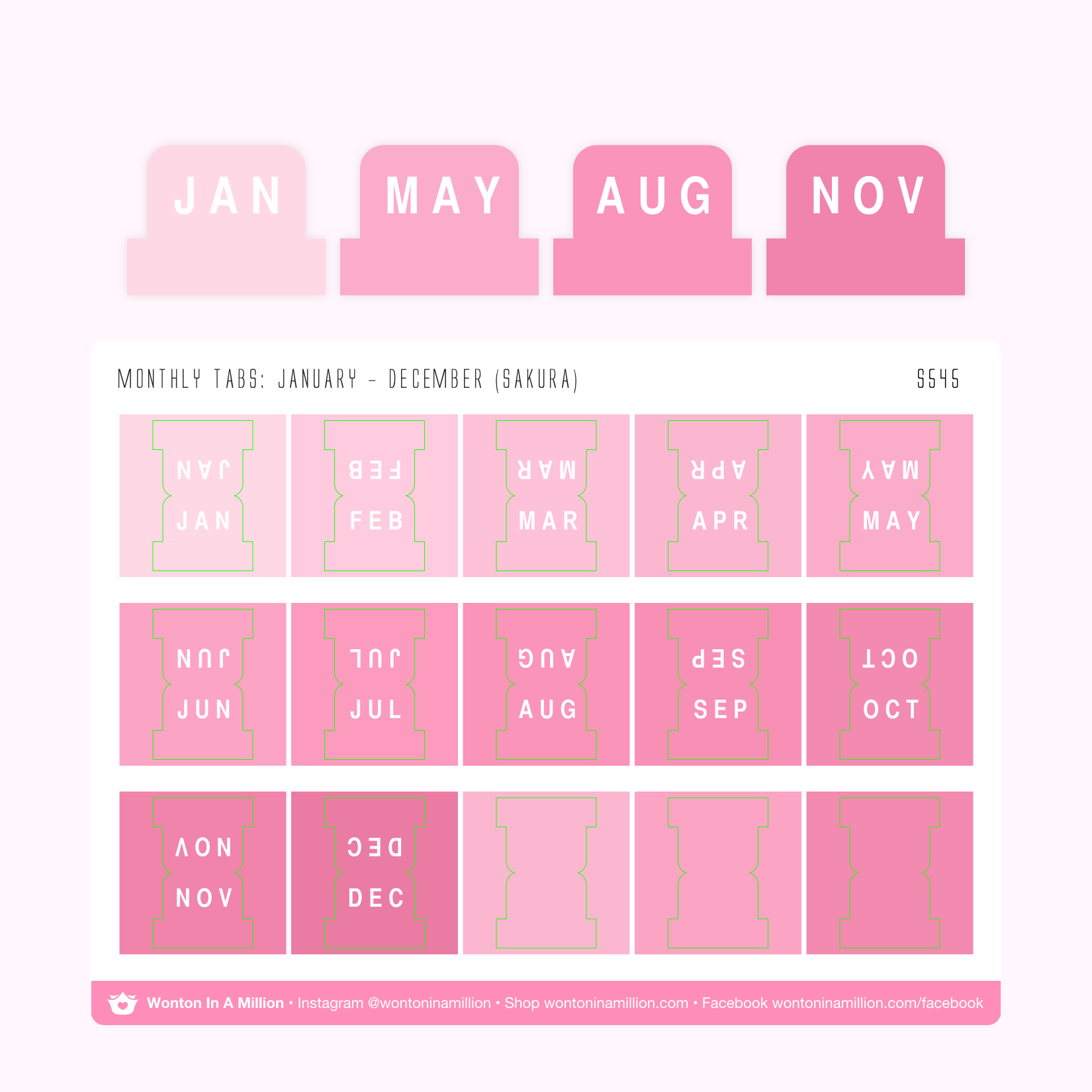 Bubble Tea Pink Gradient Monthly Tab Stickers - Cute Planner Labels for Journaling, Scrapbooking & Organizing - Perfect for Bullet Journals, Planners & DIY Crafts