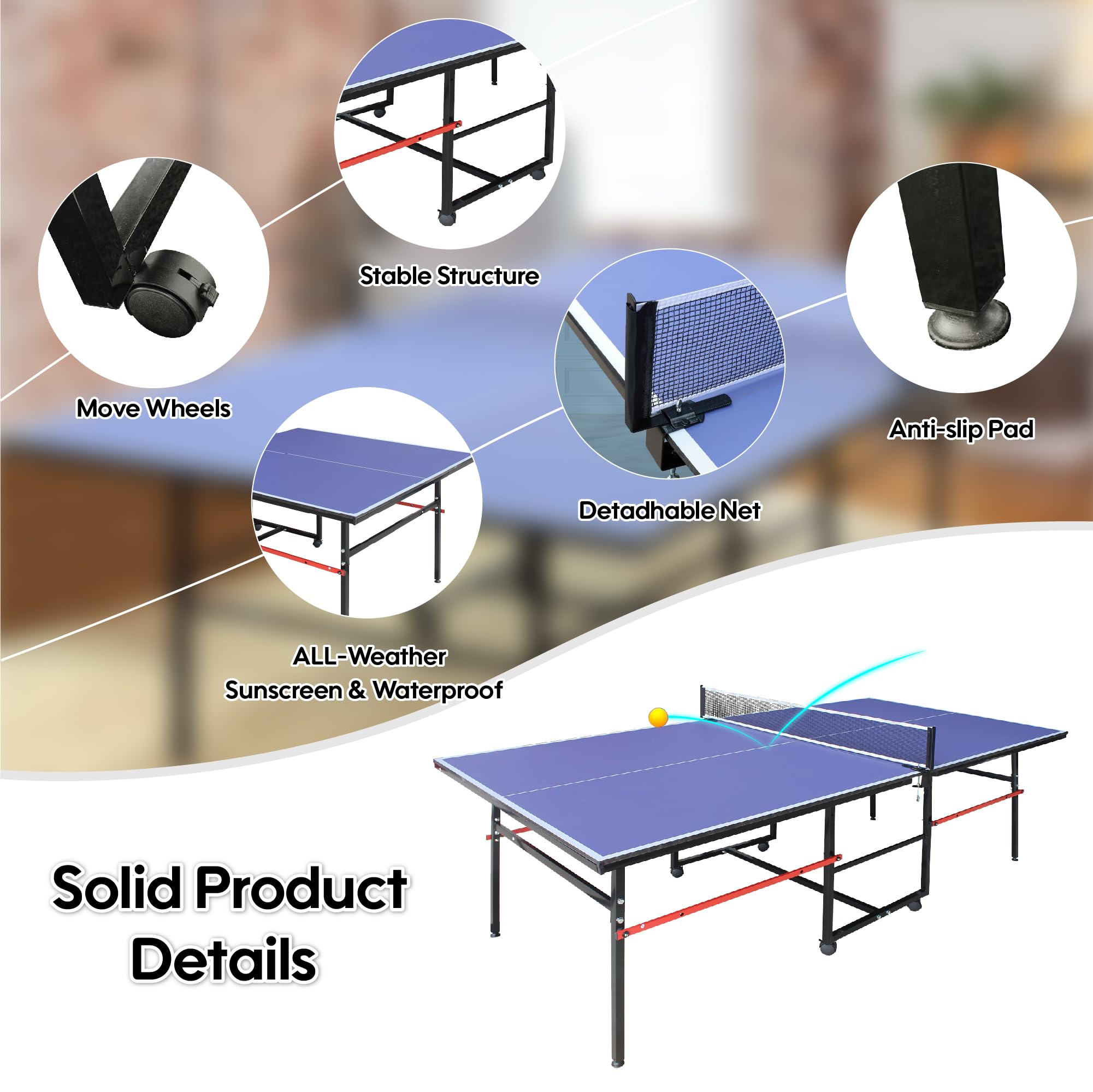 Premium Foldable 9FT Ping Pong Table for Indoor & Outdoor Use - Mid-Size Table Tennis Set with Net, 2 Paddles & 3 Balls - Quick Assembly - Perfect for Home, Office, or Backyard Games