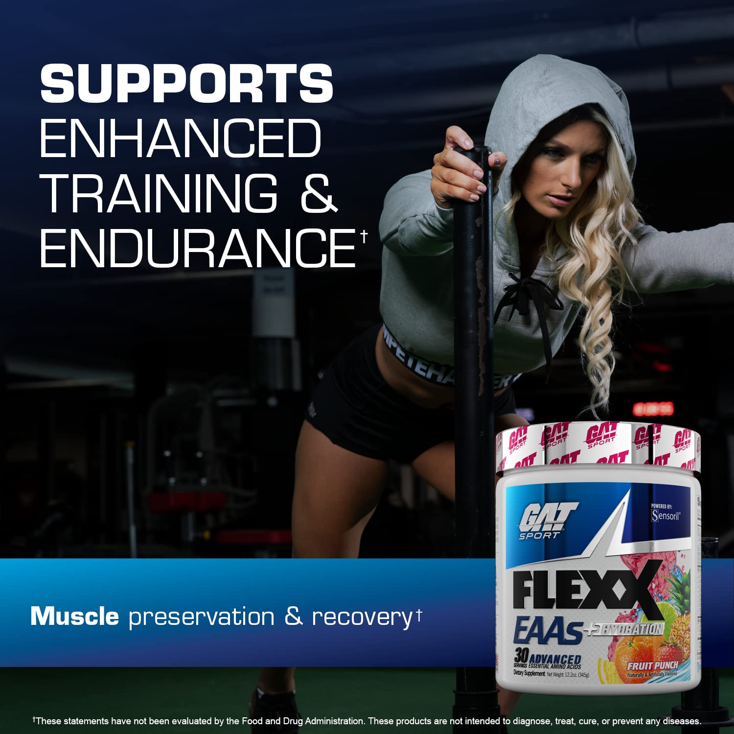 GAT SPORT Flexx EAAs + Hydration - Premium Essential Amino Acid Supplement with Electrolytes, 30 Servings Blue Raspberry Flavor | Post-Workout Recovery & Hydration Boost for Athletes