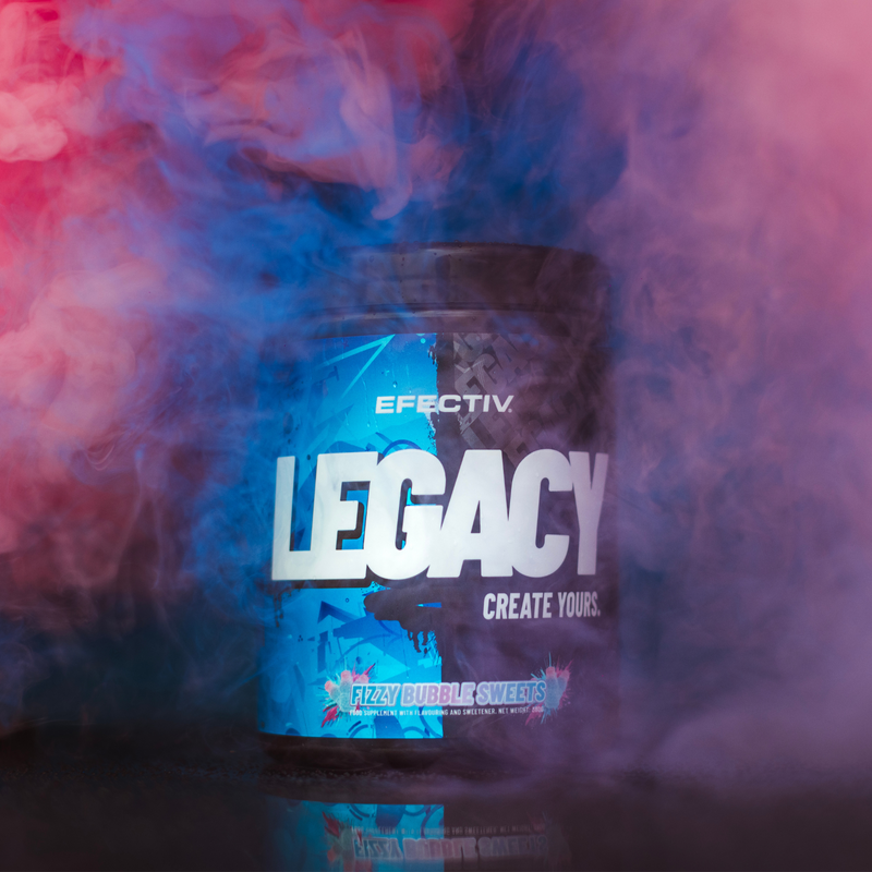 Efectiv Nutrition LEGACY Pre Workout Powder 380g - Fizzy Bubble Sweets Flavor for Energy & Focus | Gym, Bodybuilding & Fitness Training Supplement