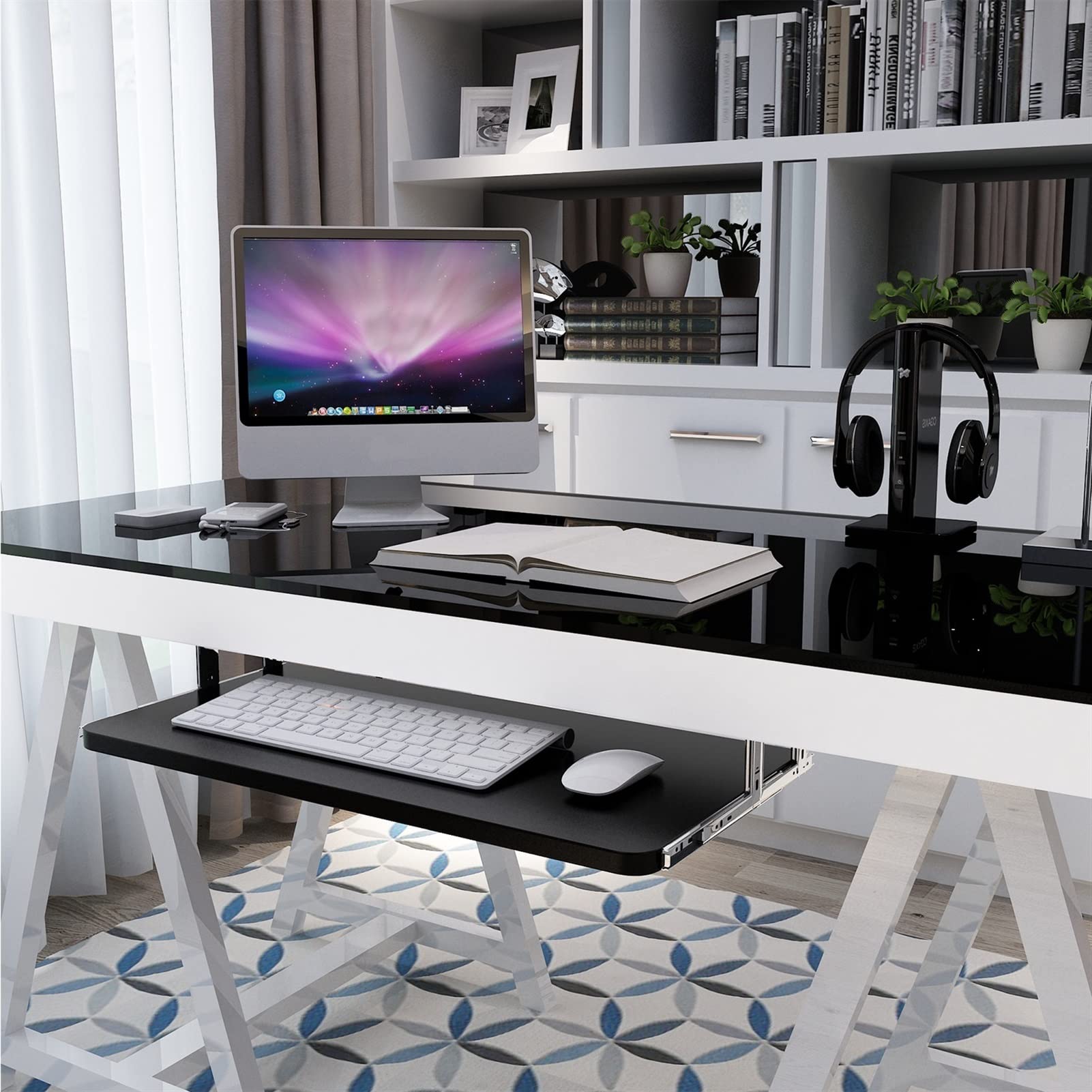 Ergonomic Under Desk Keyboard Tray - Adjustable Height (54/60/70x27cm) Pull-Out Retractable Mouse Platform for Office & Home Workspace - Perfect for Computer Desks, Gaming Setups and Standing Workstations