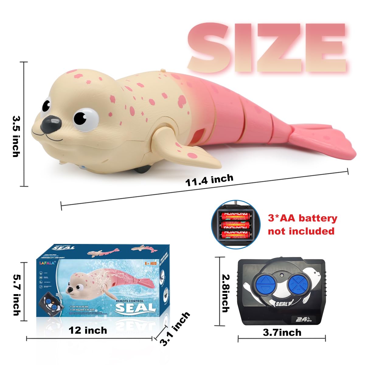 Waterproof Remote Control Seal Toy - 2.4Ghz Amphibious RC Swimming Robot Fish with Rechargeable Battery - Fun Bath & Pool Toy for Kids (Pink) - Perfect for Indoor Pools, Bathtime Play & Backyard Water Games