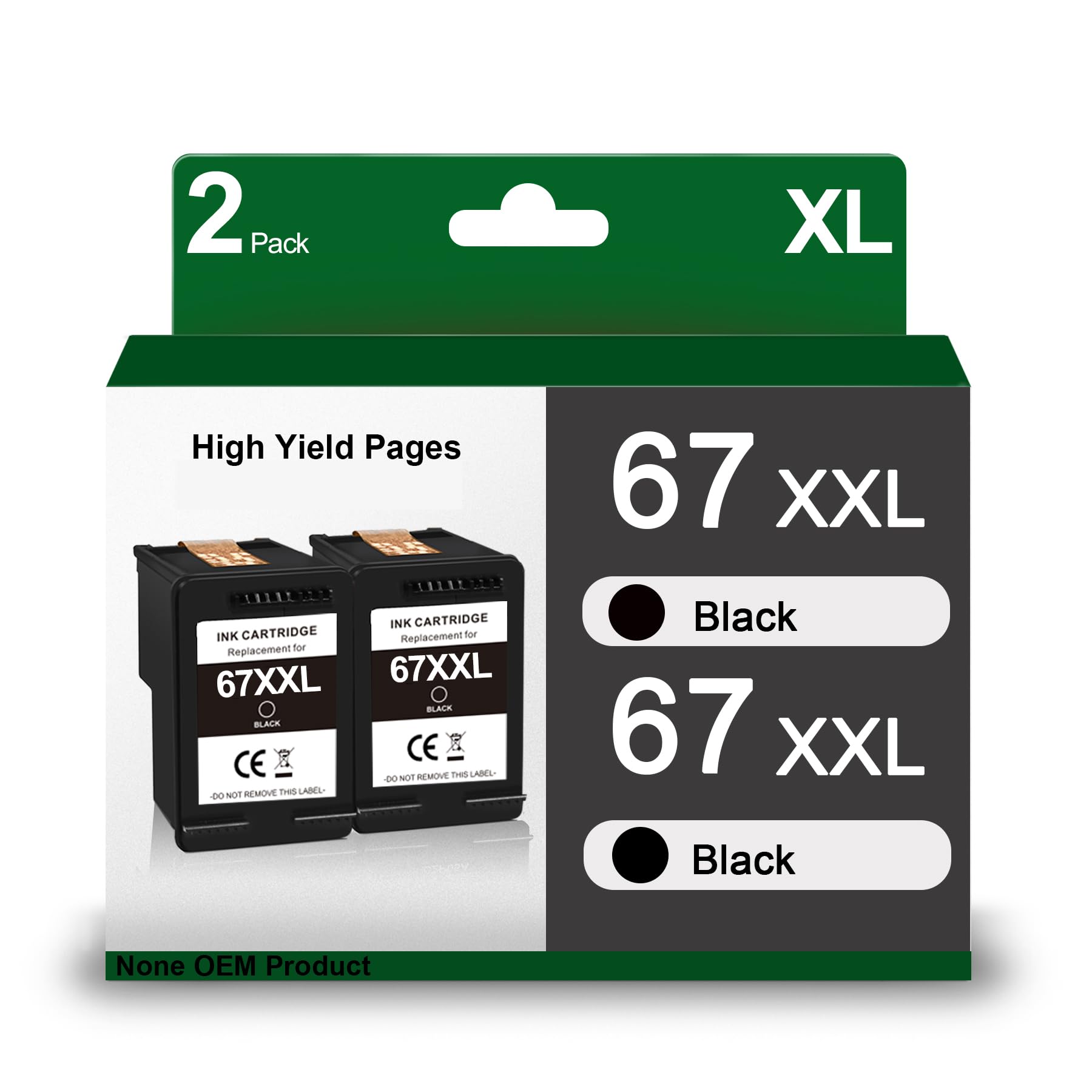 HP 67XXL 67XL Black Ink Cartridge Replacement (2-Pack) - Compatible with HP DeskJet 2700/2700e/2755e/4155e, Envy 6055e/6455e/6400/6075, Envy Pro 6452/6458/6475 Printers - High Yield Printing for Home & Office Documents, Photos & School Projects