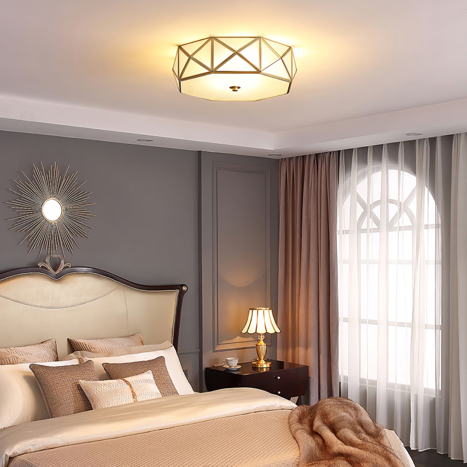 Modern Geometric Flush Mount Ceiling Light Fixture - Sleek LED Lighting for Bedroom, Living Room & Kitchen | Energy-Efficient Home Decor