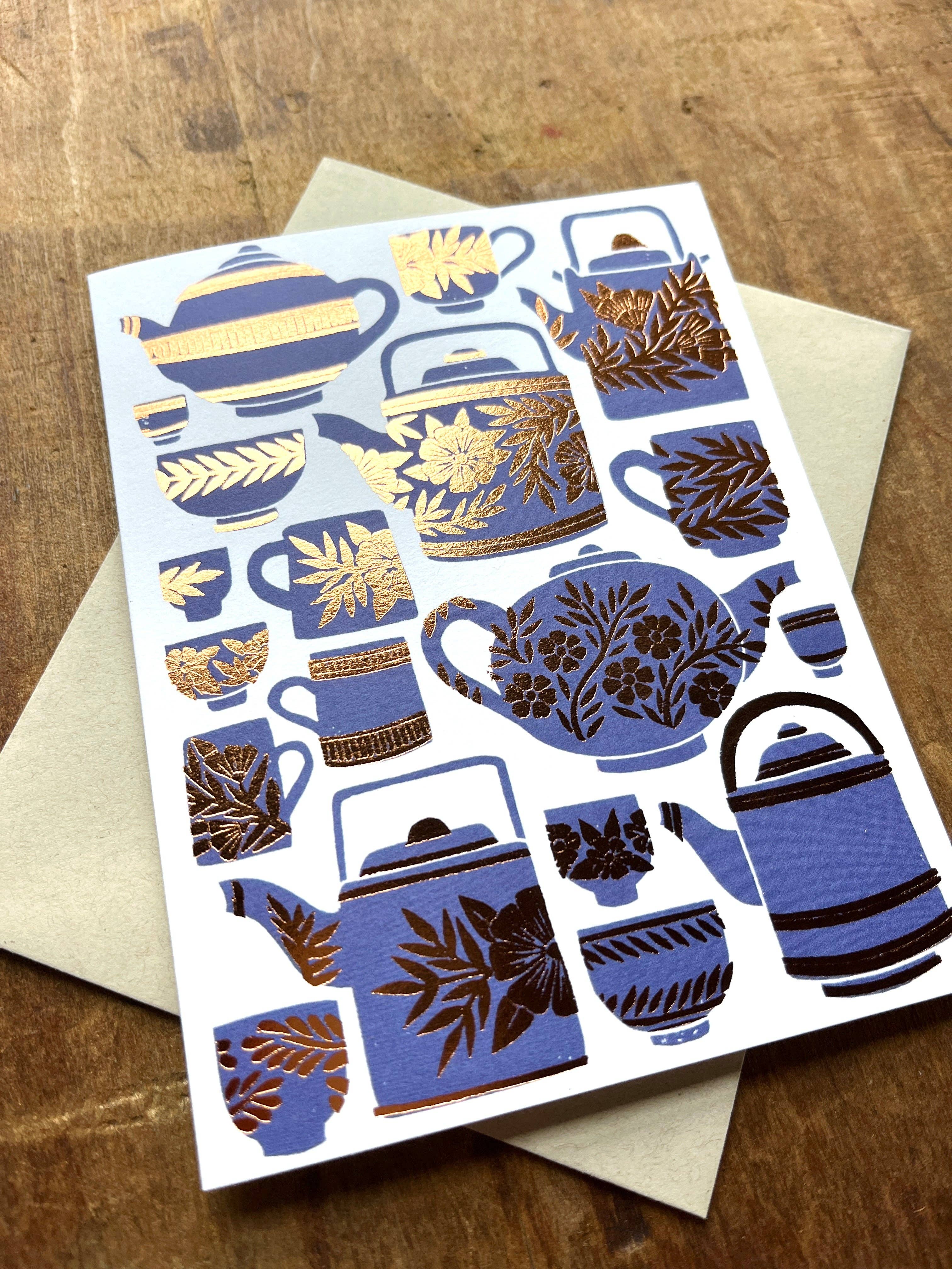 Elegant Teapots Blank Greeting Cards - Handmade Watercolor Design for Tea Lovers, Birthday & Thank You Notes - Perfect for Tea Parties, Bridal Showers & Special Occasions