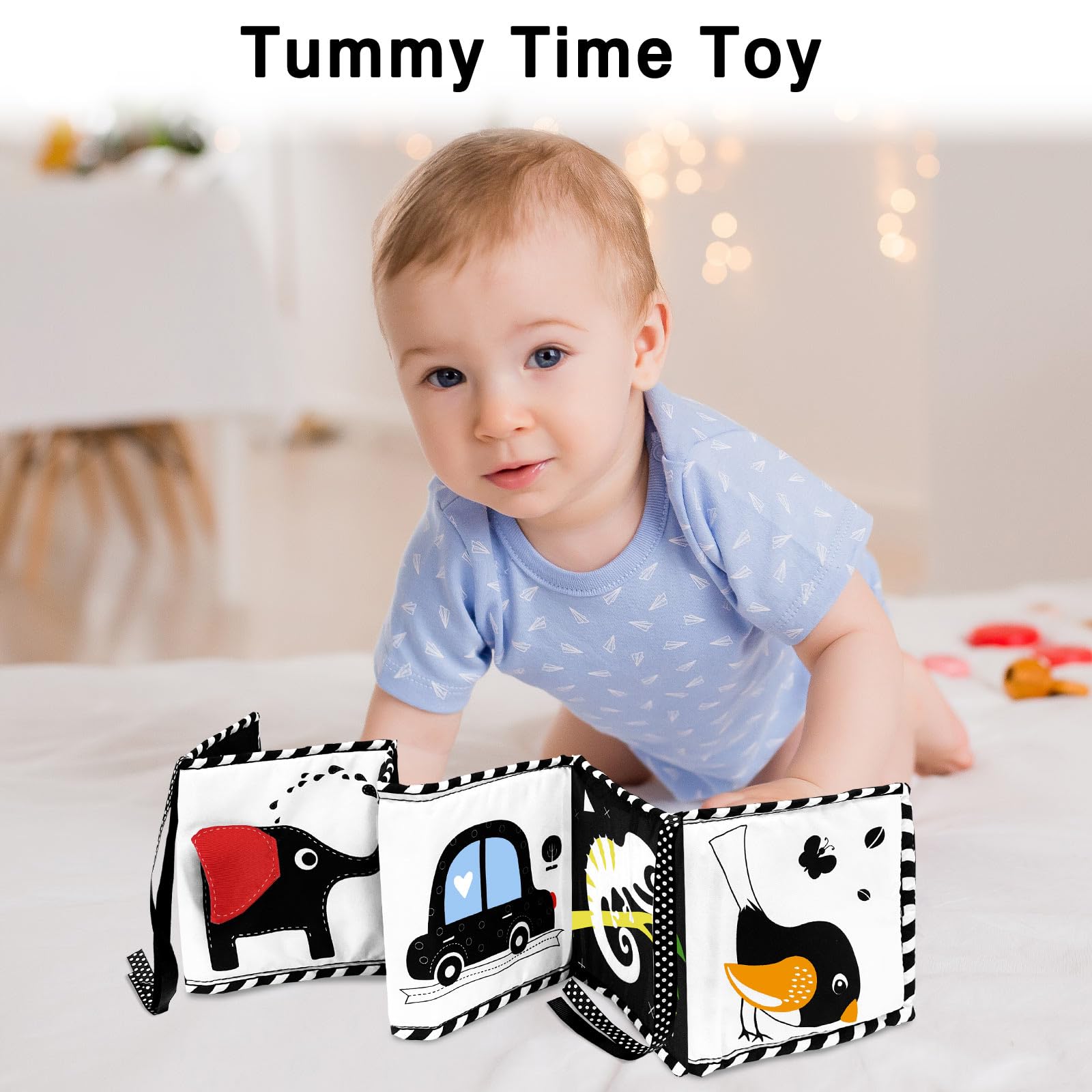 Black and White High Contrast Baby Toys for Newborns 0-6 Months - Soft Sensory Book & Tummy Time Toys for Visual Stimulation, Brain Development & Montessori Learning - Perfect Infant Gift (Elephant Design) for Nursery, Playtime & Early Education