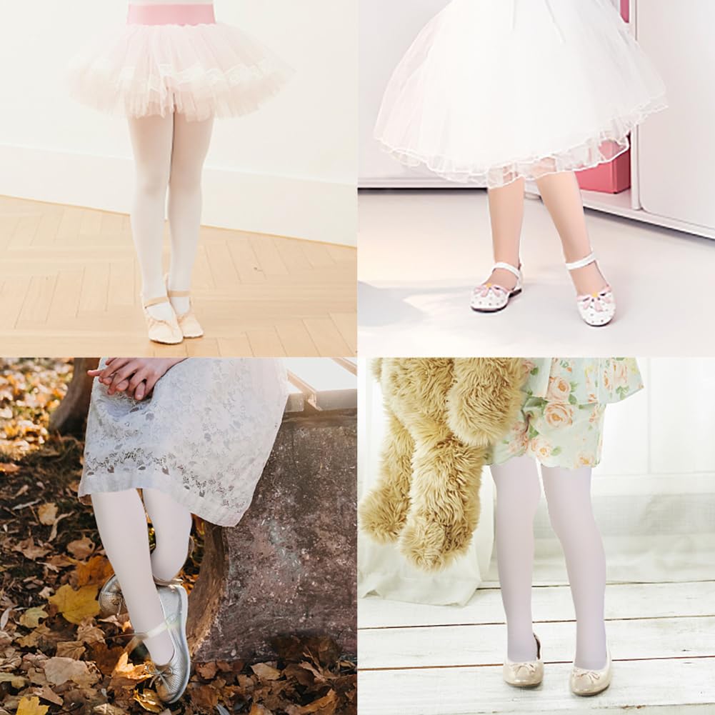 EQSJIU Girls Ballet Dance Tights - Ultra Soft Stretchable Footed Leggings for Ballet, Dance & Gymnastics - Pink Warm Stockings for Kids & Toddlers - Perfect for Ballet Class, Recitals & Winter Wear