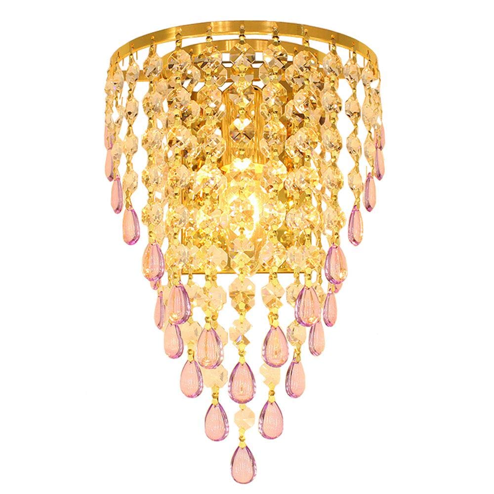 Golden Chrome Crystal Egg Wall Sconce - Luxury Bedroom & Living Room Lighting (Purple) for Modern Décor
