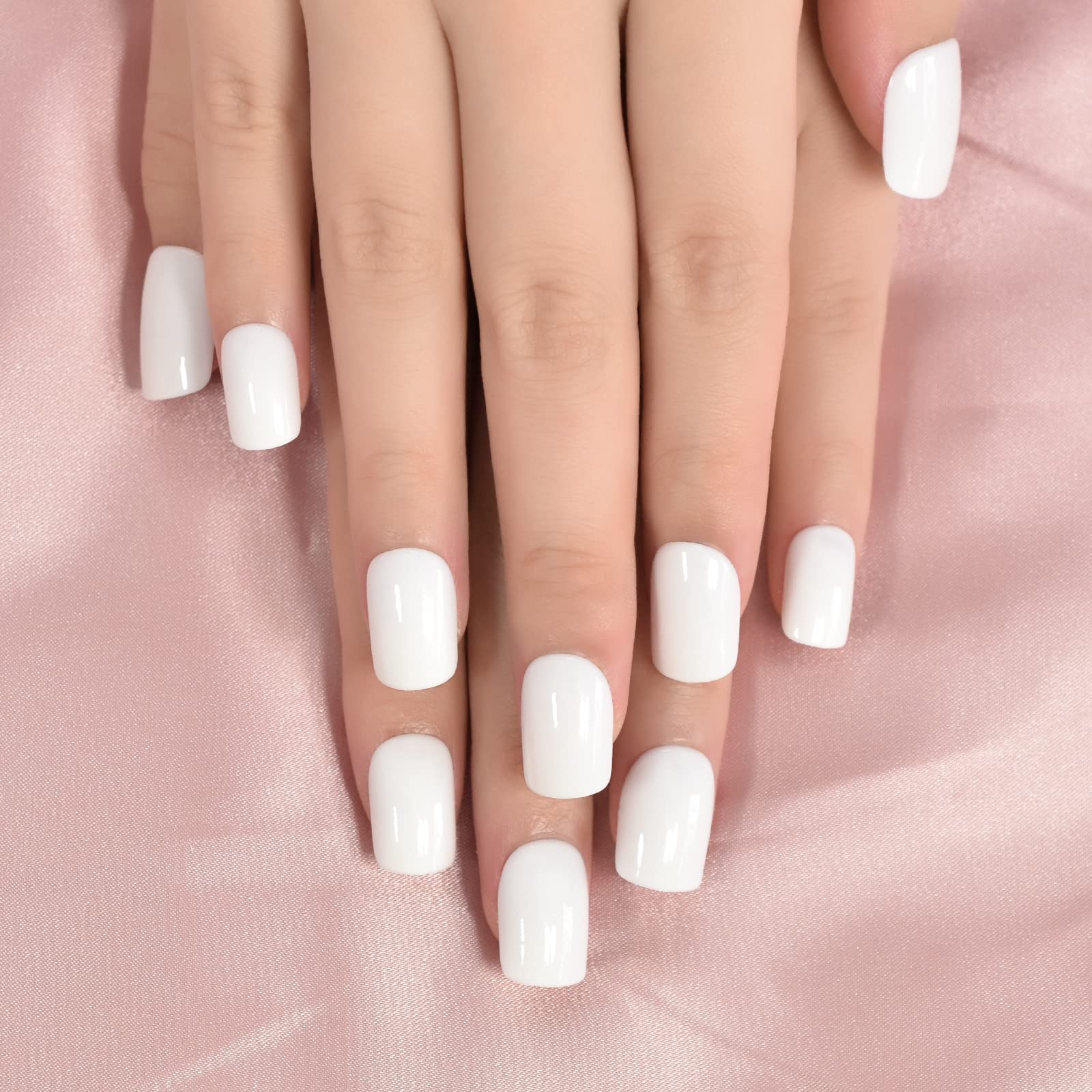 Glossy Pure White Press On Nails Short Square - Professional Fake Acrylic Nails for Salon Manicure - Reusable DIY Nail Art Tips for Everyday Wear, Parties & Special Occasions