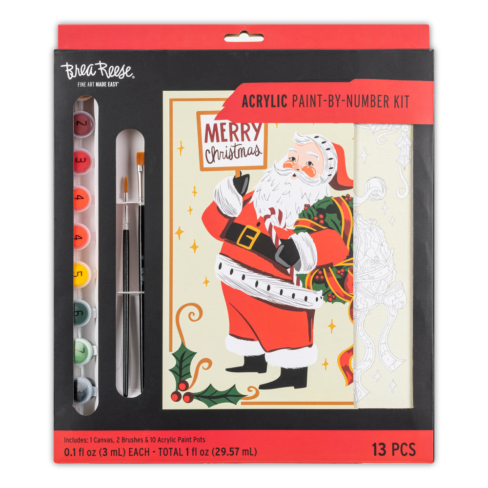 Brea Reese Santa Claus Acrylic Paint by Numbers Kit for Adults - DIY Christmas Art Painting Set for Home Decor & Holiday Gifts