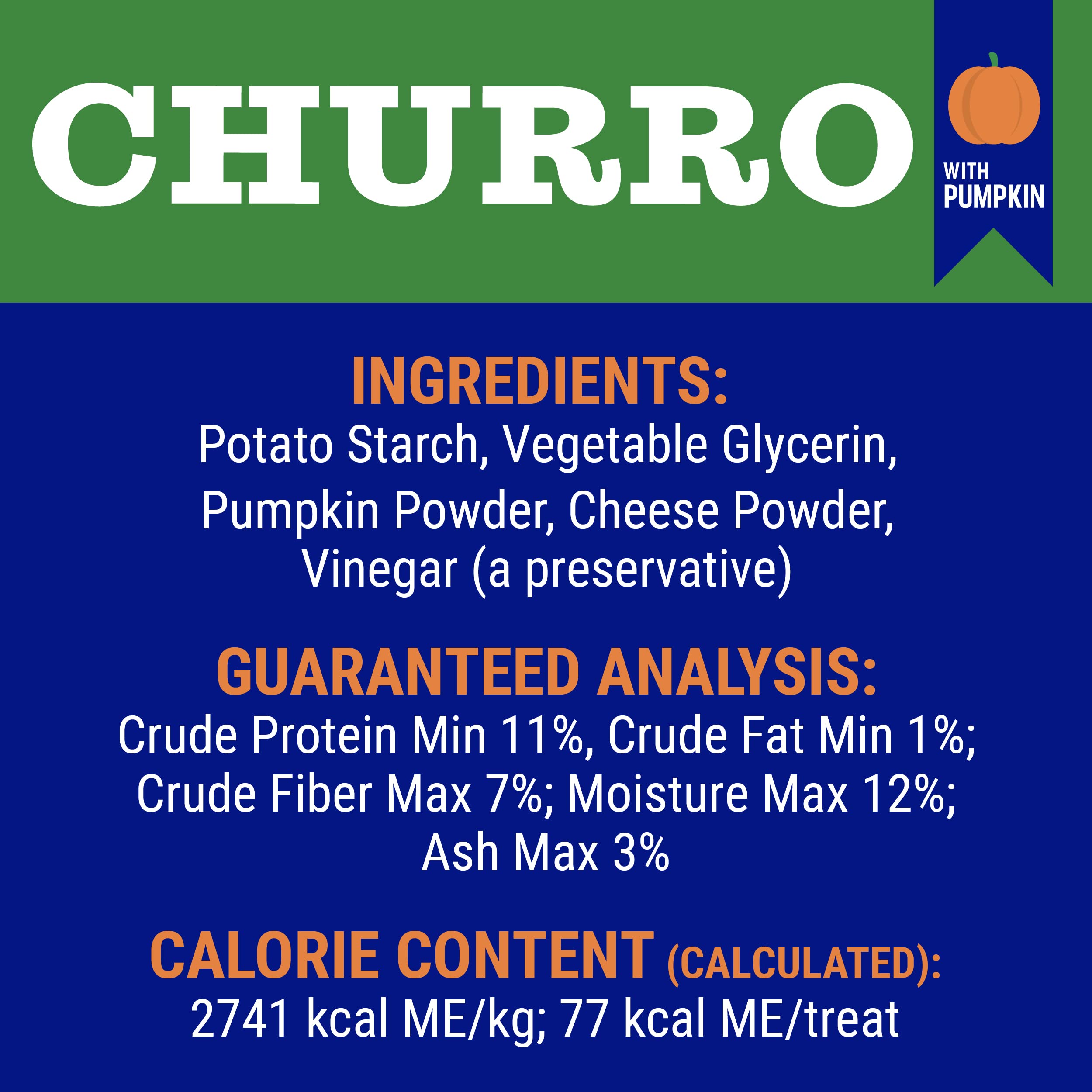 Lactose-Free & Gluten-Free Pumpkin Cheese Churro Dog Treats | Grain-Free, USA Made | All Breed Sizes | 11-13 Pieces per Pack | Perfect for Training Rewards & Digestive Health