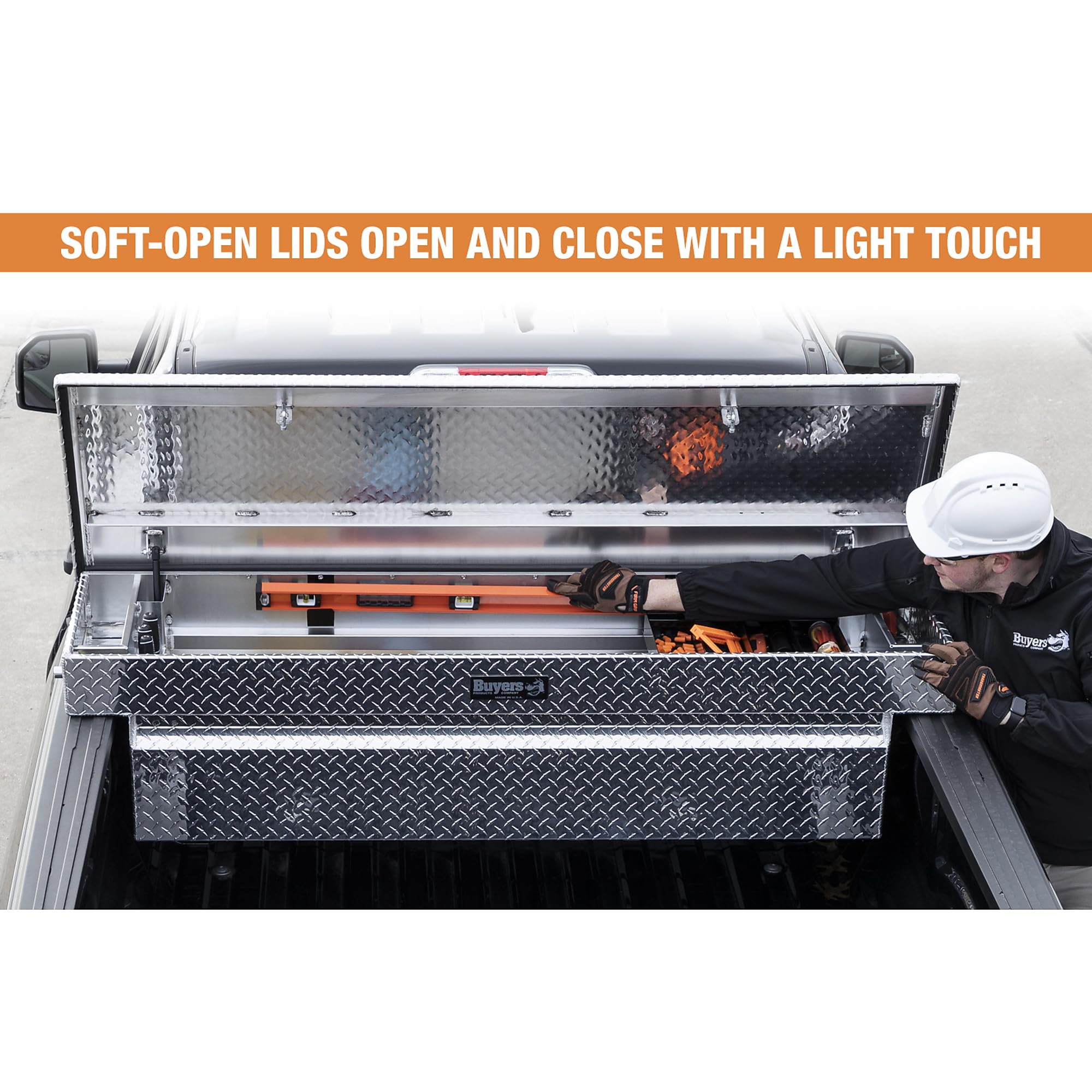 Heavy Duty Crossover Truck Tool Box - Aluminum Diamond Tread Storage Organizer for Equipment & Accessories (63