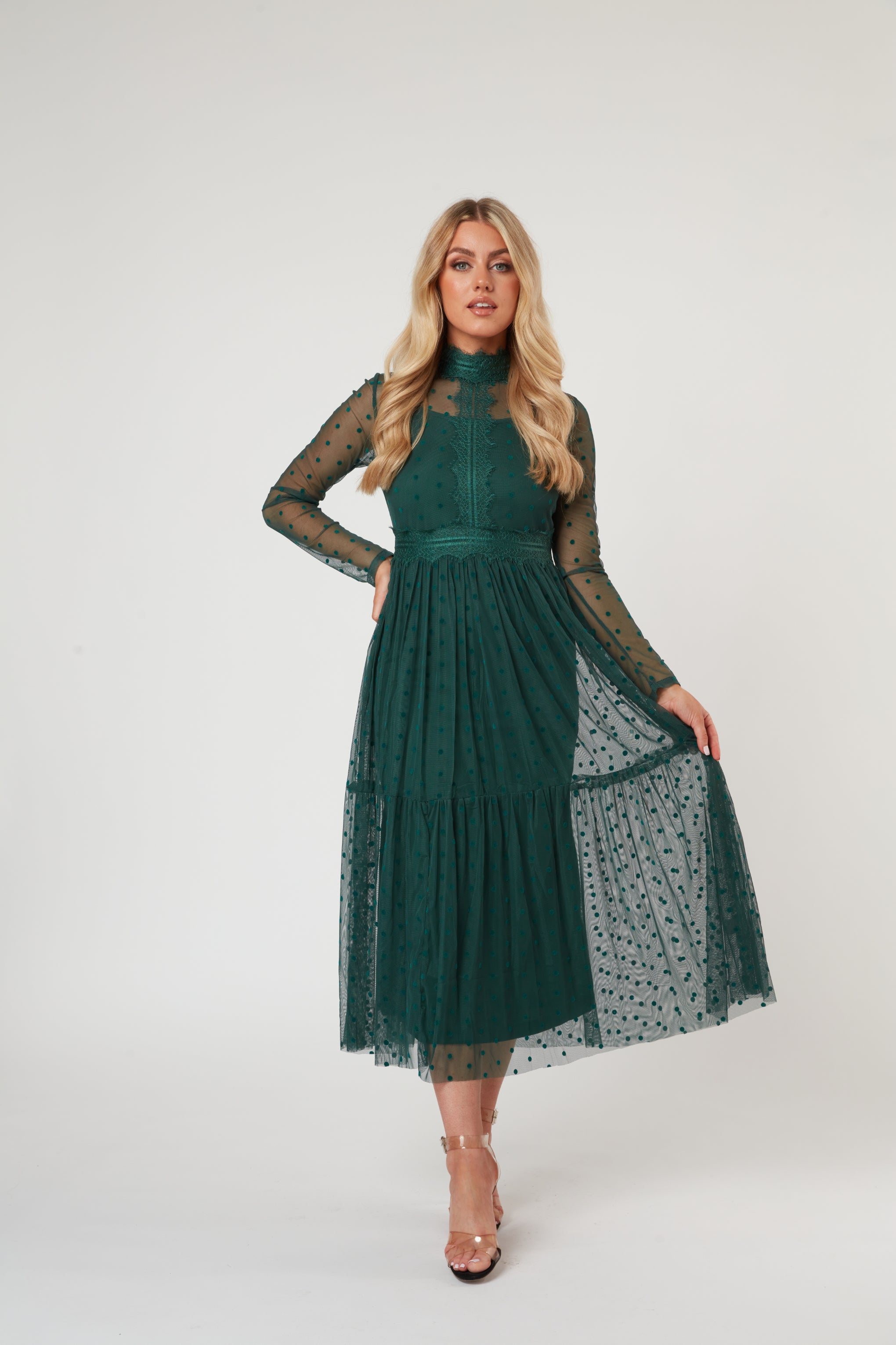 Roman Lola Green Polka Dot Midi Dress - Flowy Summer Dress for Women, Perfect for Beach Vacations, Garden Parties & Date Nights