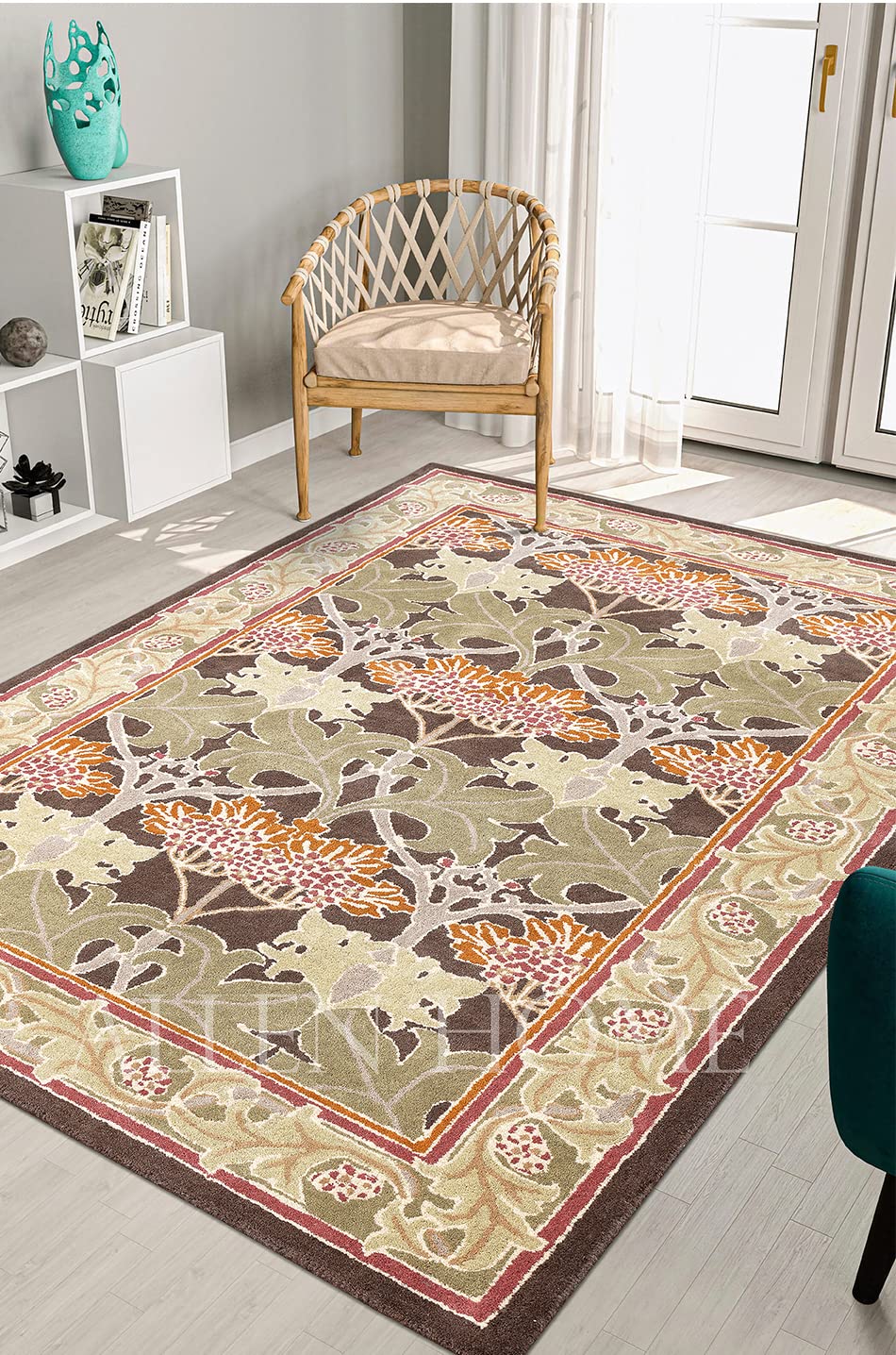 Handmade Wool Area Rugs - 3'x5' Natural Latex Backed Cotton Carpet for Living Room, Bedroom, Dining & Home Office - Mariya Green | Eco-Friendly Home Decor for Cozy Spaces & Modern Interiors