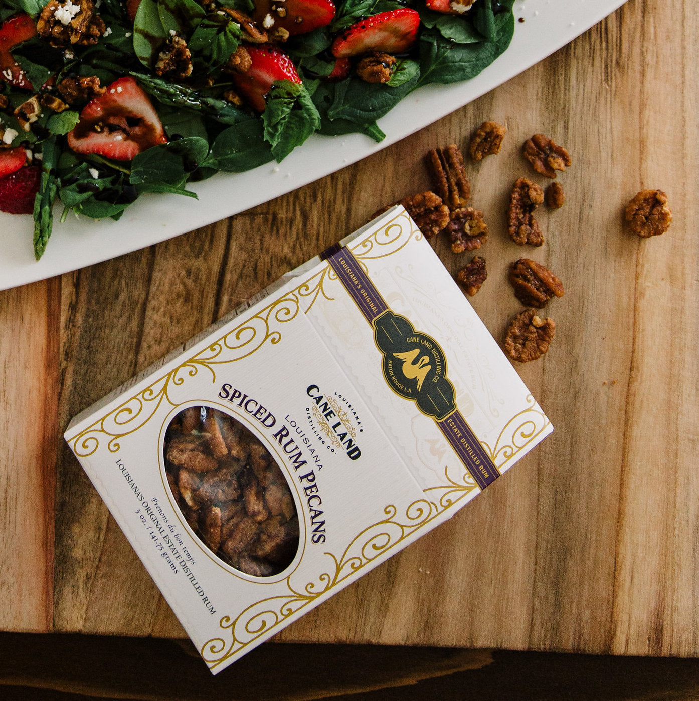 Caneland Spiced Rum Pecans - Premium Spiced Rum Flavored Pecans for Cocktails, Baking & Gourmet Snacking - Perfect for Holiday Gifts, Party Mix & Dessert Toppings