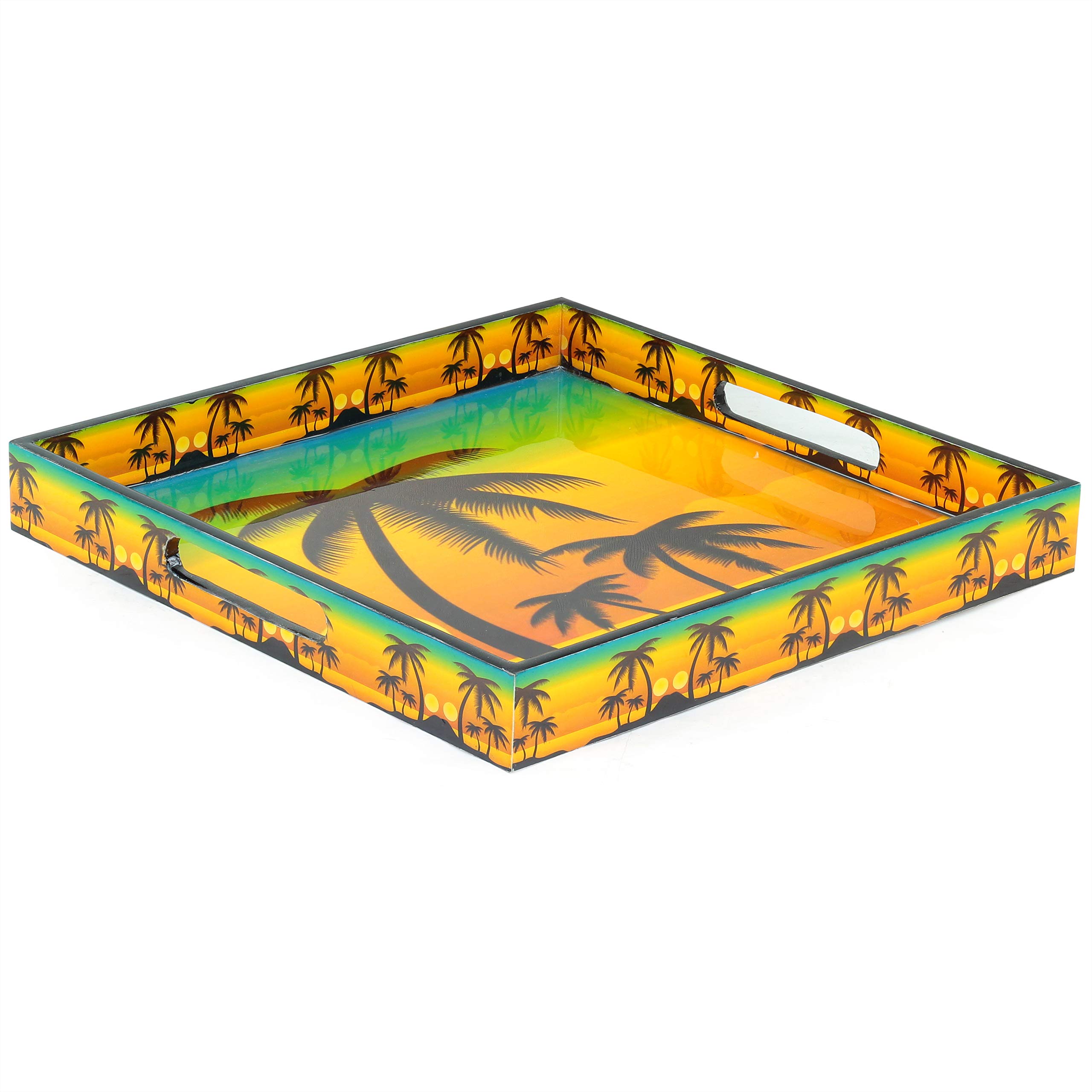 Stylish Yellow Sunset Palm Tree Printed Kitchen Serving Trays - Durable Snack & Breakfast Platters for Dining, Entertaining & Outdoor Picnics | Minimalist Design